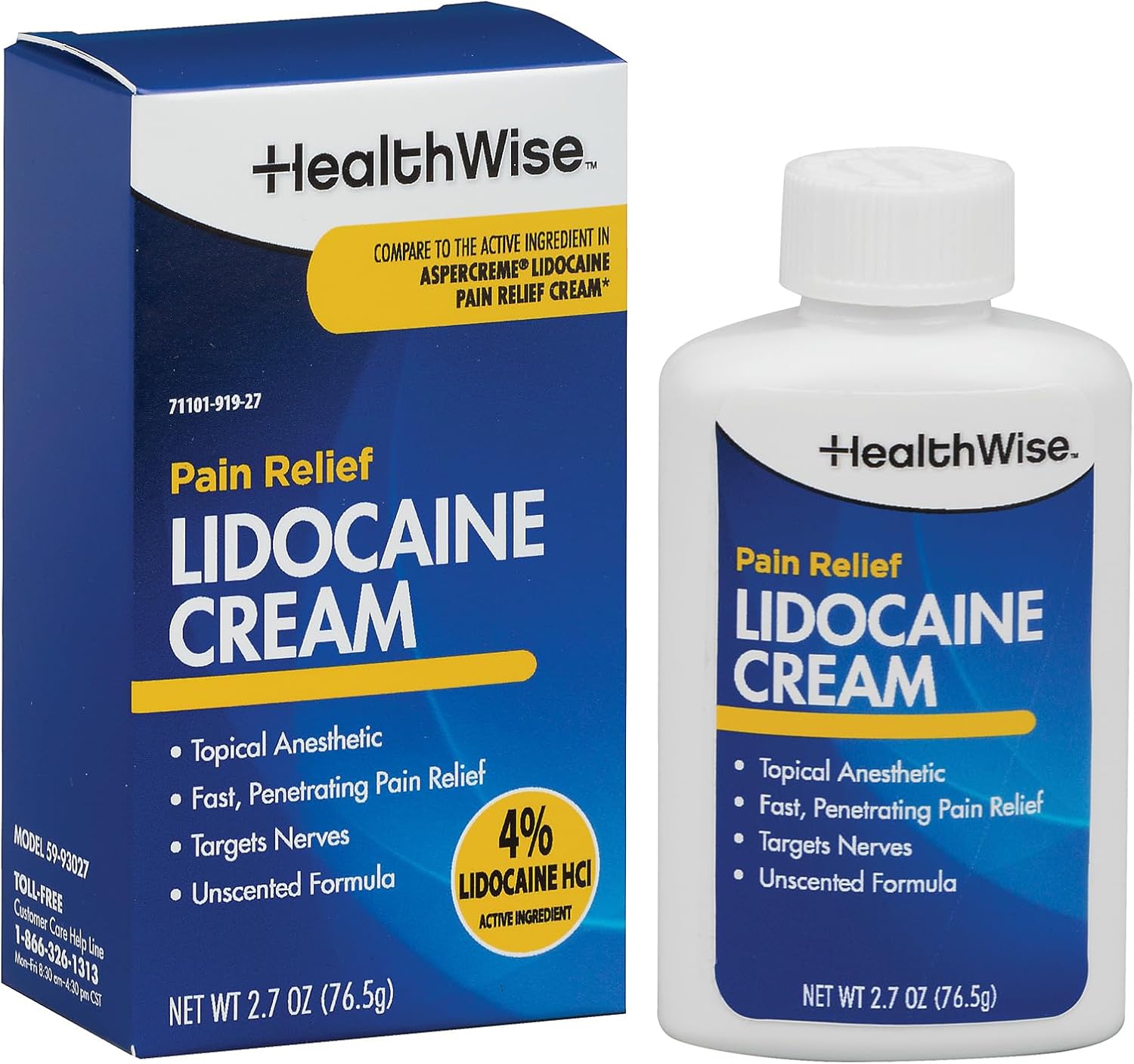 HealthWise Maximum OTC Strength Lidocaine Cream | Numbs Away Pain | Long-Lasting Relief | Non-Greasy | 2.7 Oz | Unscented Formula | Topical Anesthetic