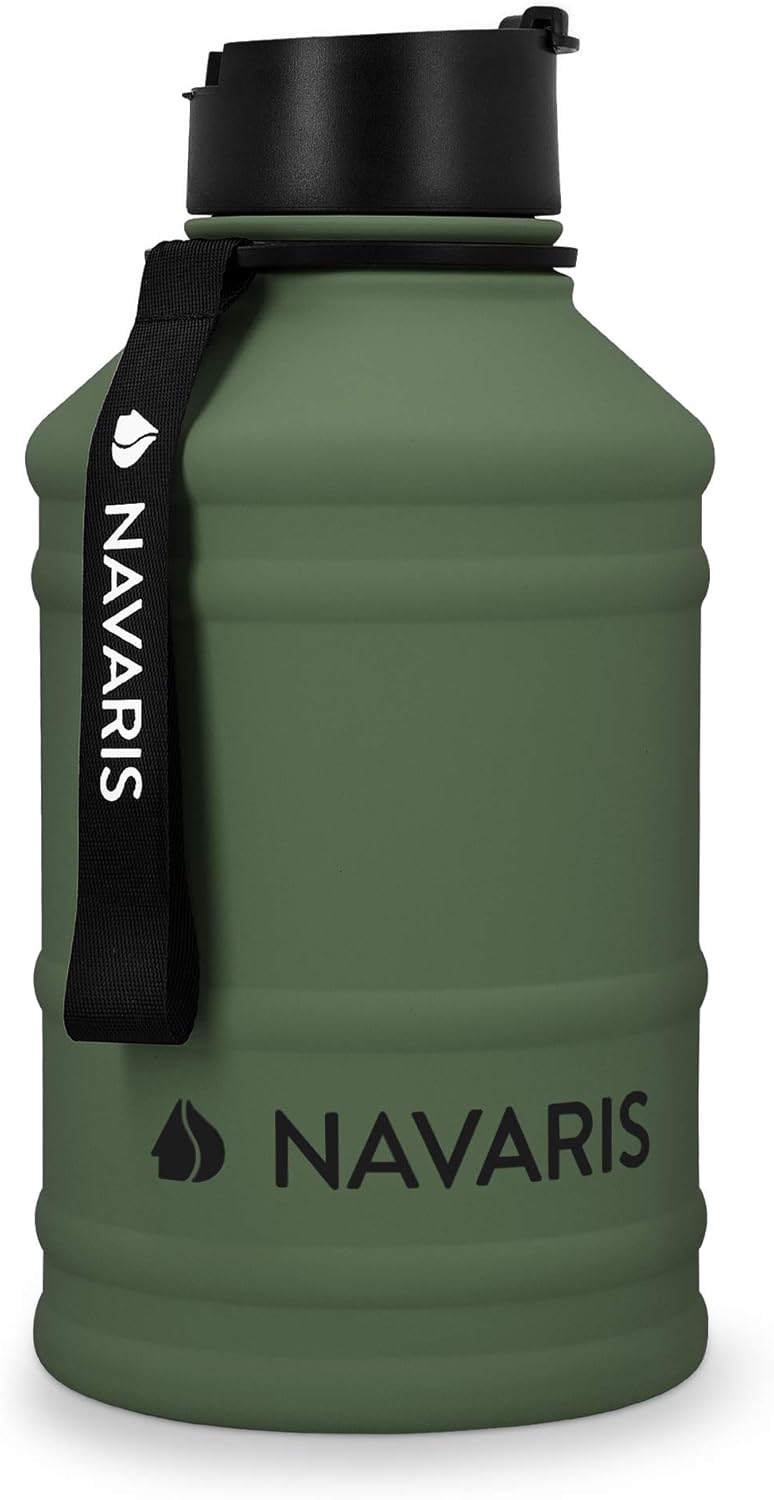 Navaris Stainless Steel Water Bottle - Single-Walled 75oz (2.2L) Big Metal Drinking Bottle for Sports, Camping, Gym - More Than Half Gallon Capacity
