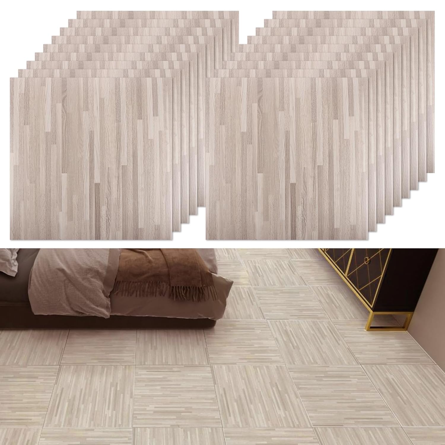 YAYODS 40 Pack Self Adhesive Floor Tile Vinyl Flooring, 30x30cm Wood Effect Flooring Stickers, Waterproof Peel and Stick Floor Tile for Kitchen Bathroom Living Room and Floor Planks