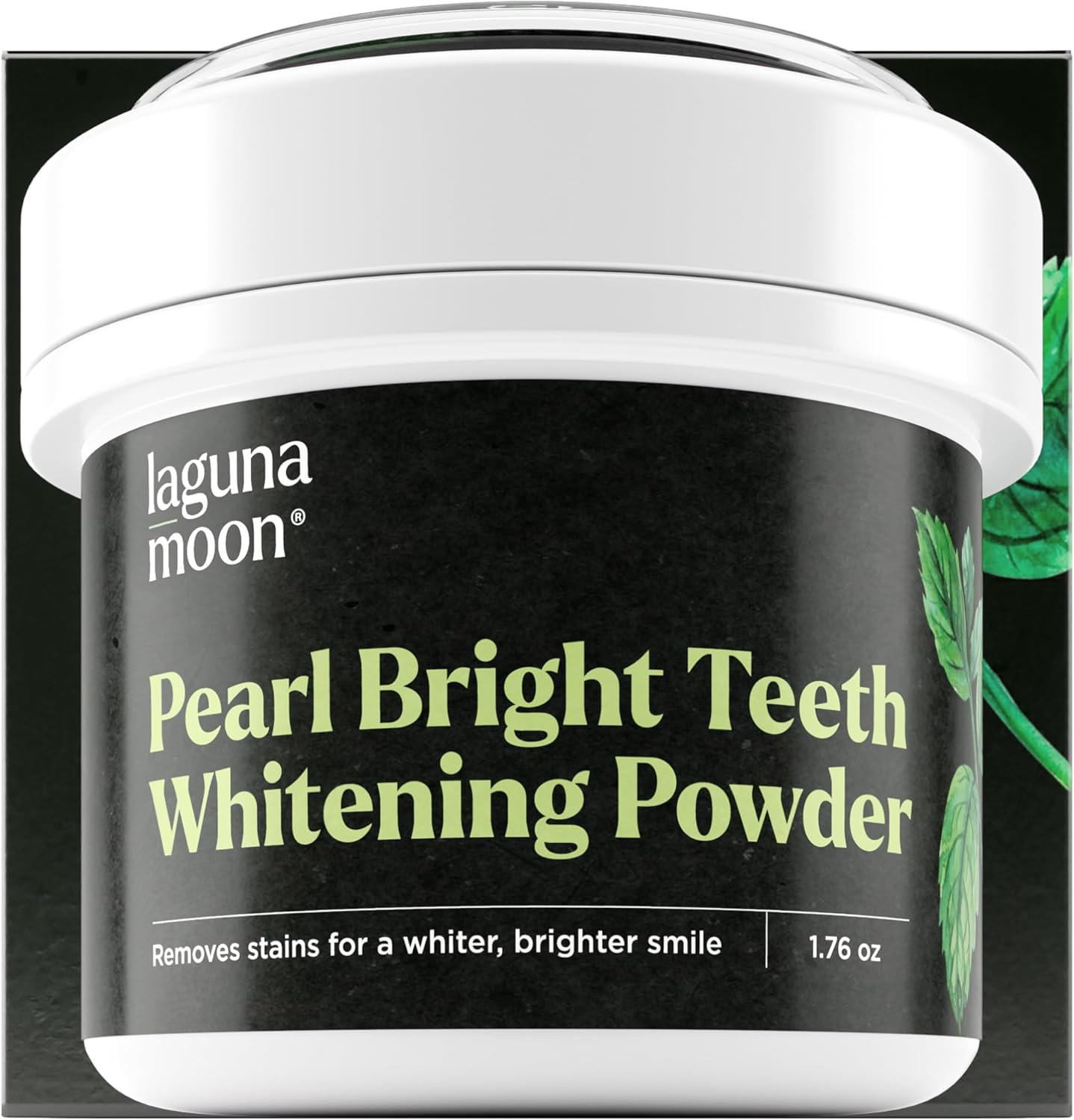 Lagunamoon Teeth Whitening Powder, Natural Spearmint Formula Pearl Bright Tooth & Gum, Remove Coffee Wine Smoking Stains, No Black Mess