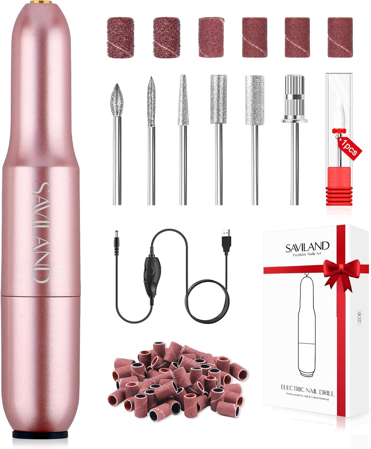 Saviland Electric Nail Drill: Nail File Adjustable Speed Nails Drill Machine Professional for Acrylic and Gel Nails Polish 7PCS Nail Drill Bits Electric Cuticle Scissors Manicure Pedicure Tool