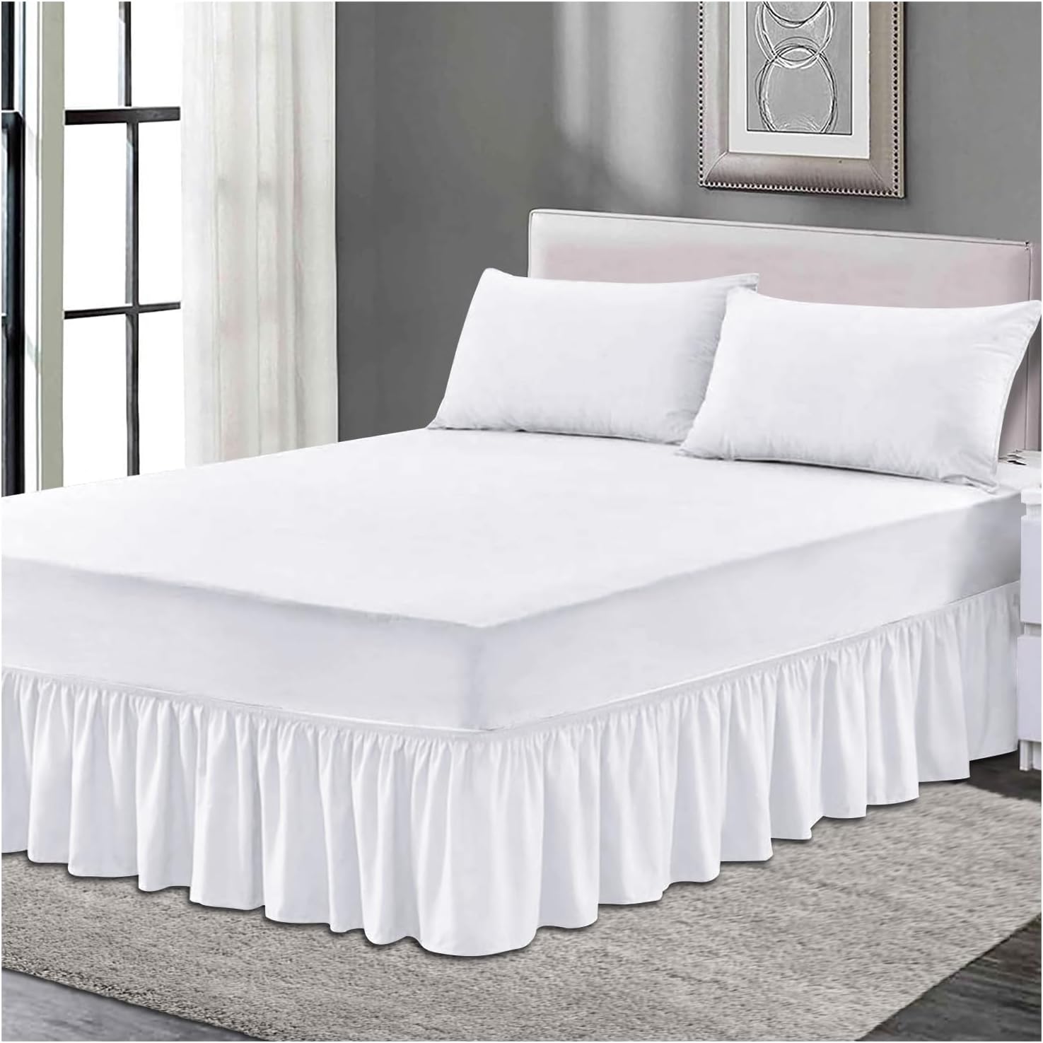 Fitted Valance sheet, Wrinkle Free Bedding Sheets, Breathable Single Bedsheet, Non Iron Frilled Fitted Valance Sheet, White