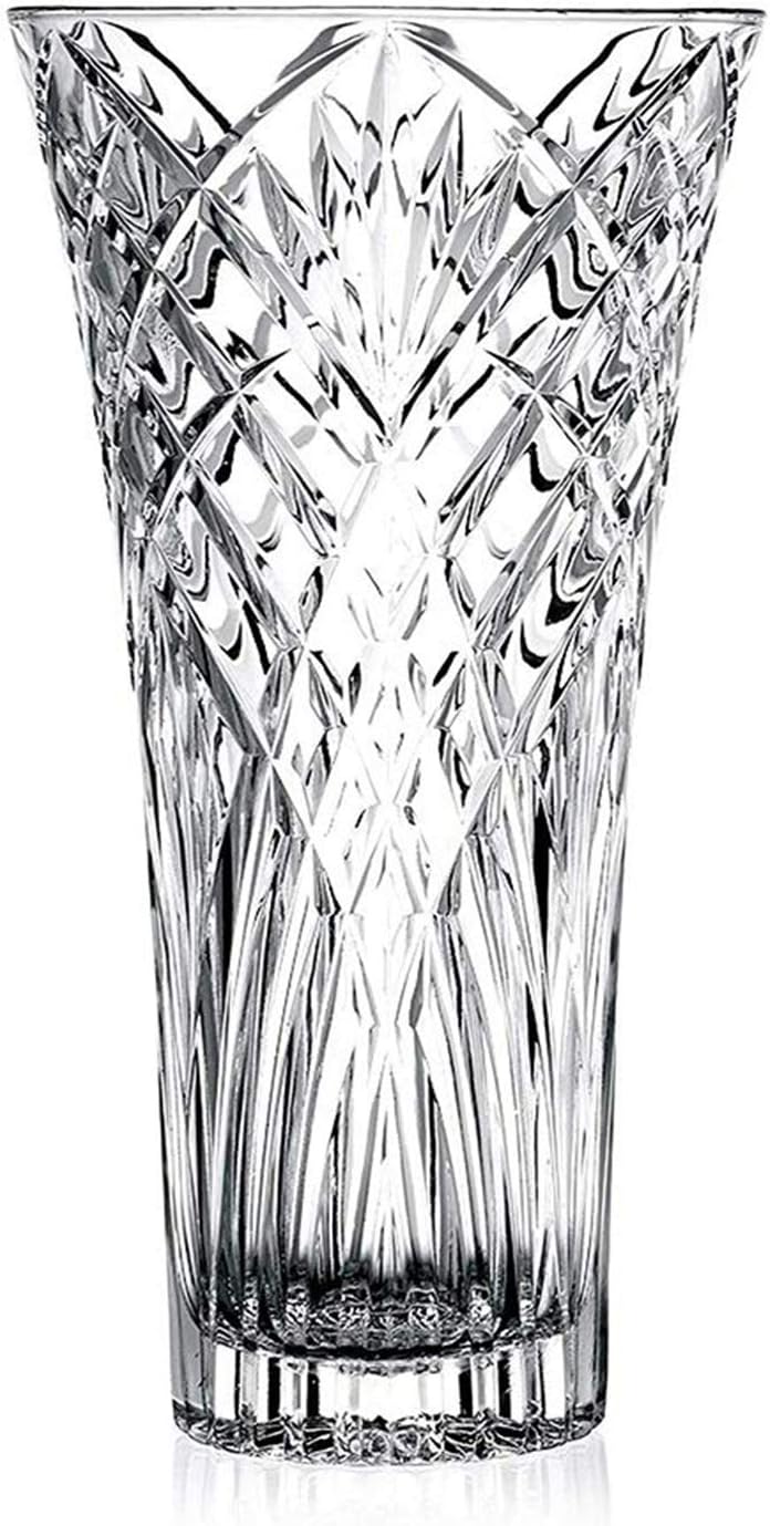 Vase 12" Flower Vases, Tall Crystal Vase, Crystal Clear Glass Vases for Flowers, Modern Large Glass Home Office Decor for Living Room Dining Table Centerpieces, Birthday and Wedding