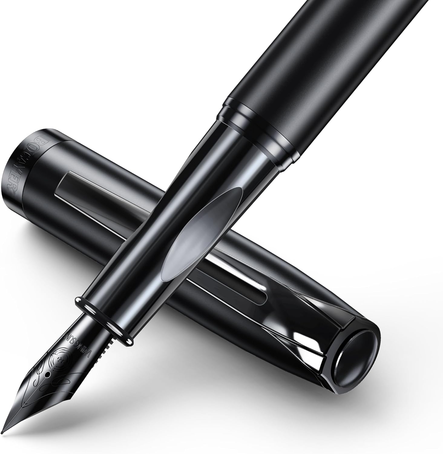 samurai Fountain Pen Set,Hand Polished Medium Nib,Calligraphy Nib(Bent Nib),Includes 8 Ink Cartridges,Ink Refill Converter*2 And Gift Box,Best Pen Gift Set for Men & Women（Black ）