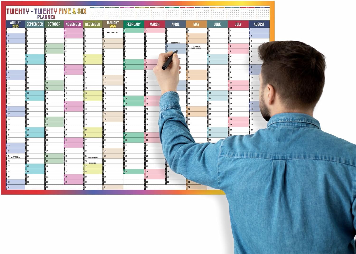 2025 2026 Wall Planner A1 Mid Year Academic Calendar Annual Study Chart Large Yearly Planner Aug to Aug Full Academic Year Planning Organizer School Office Work Poster 59.4x84.1cm(Folded)(1Pc)