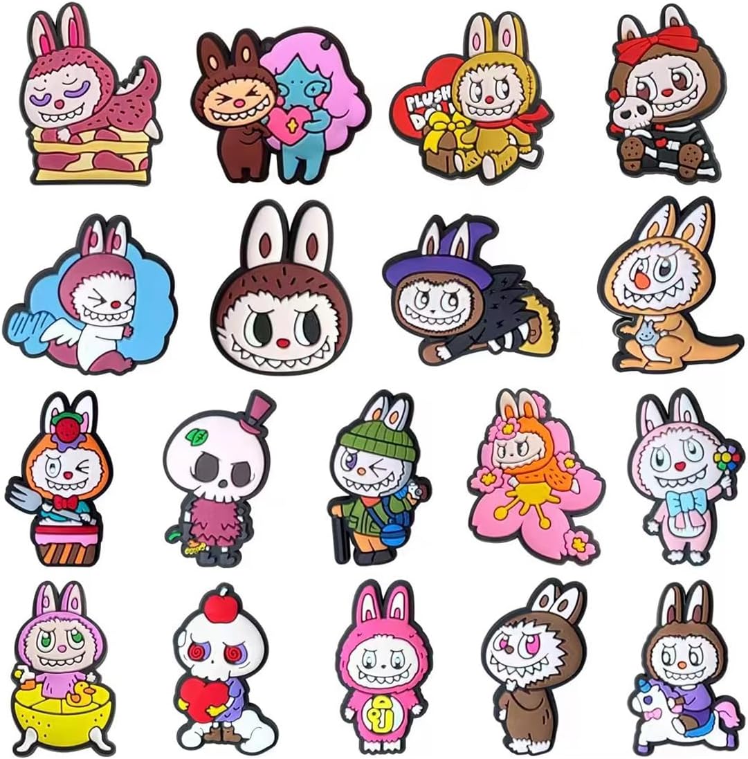 EUYRVAW 18 Pcs Shoe Charm,Clog Decoration PVC Shoes Decorations Cute labubu Shoe Buckles,Croc Accessories,Cartoon Anime Game Charms Shoe Accessories,Different Pattemm for Boys Girls Mens Womens
