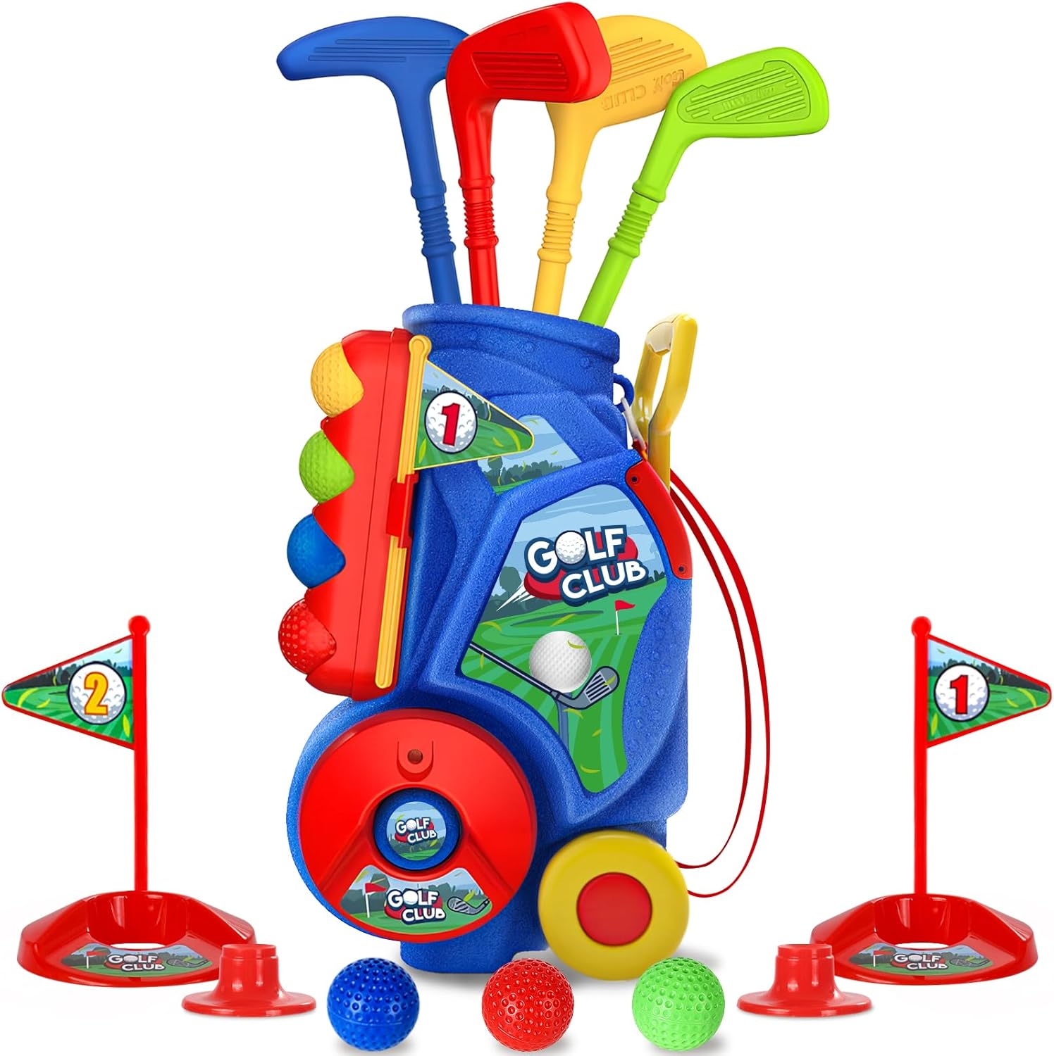 SUPER JOY Toddler Golf Set, Kids Golf Cart with 4 Clubs & 8 Balls, Indoor Outdoor Golf Toys for Boys Girls, Mini Golf Gifts for Baby 3-5 Years Old