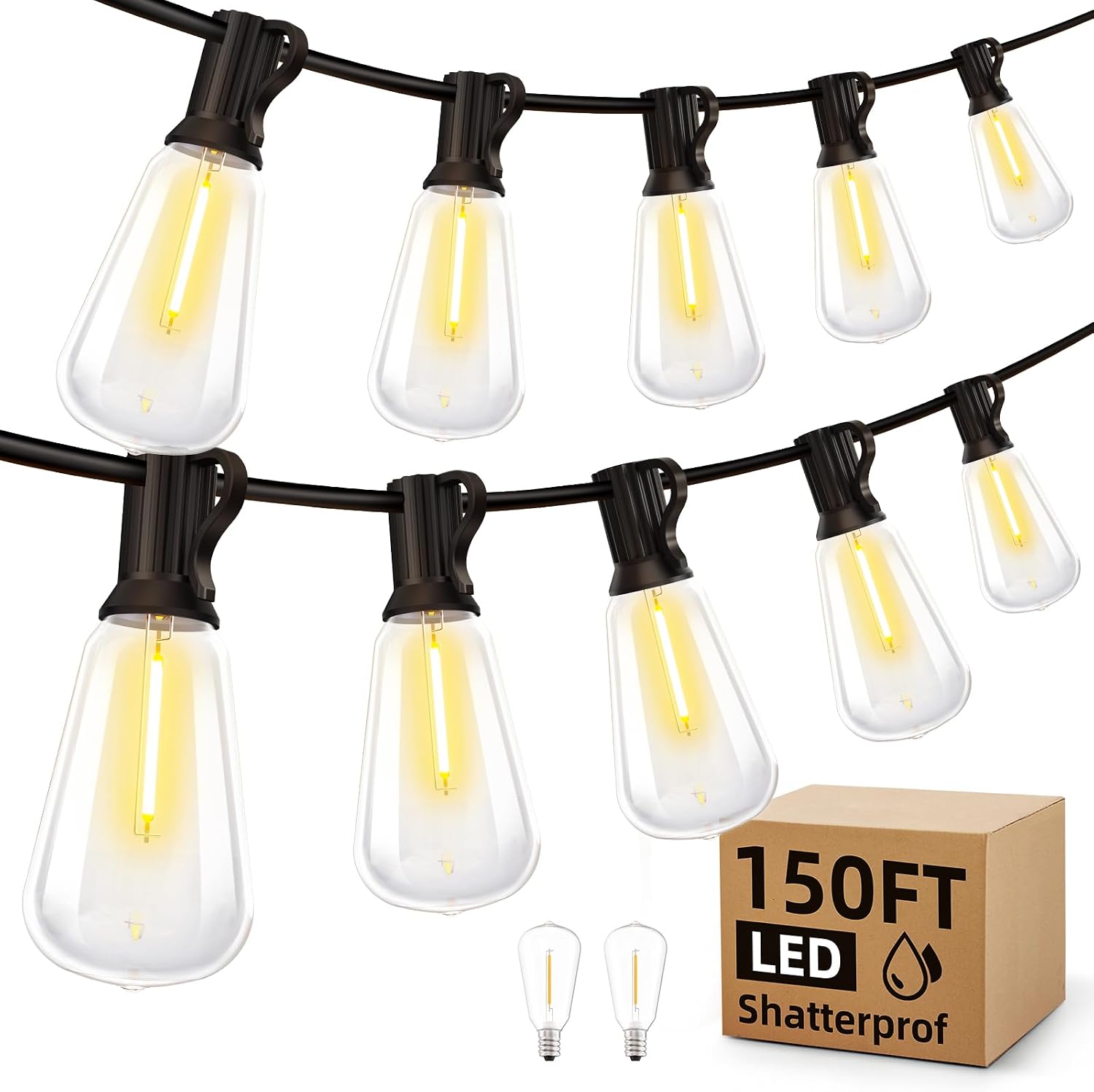 MGVIH Outdoor String Led Patio Lights - 150Ft 45M Outside Waterproof Light ST38 Shatterproof Bulb Connectable Hanging Outdoor Electric Lighting for Backyard Yard Gazebo Porch Party