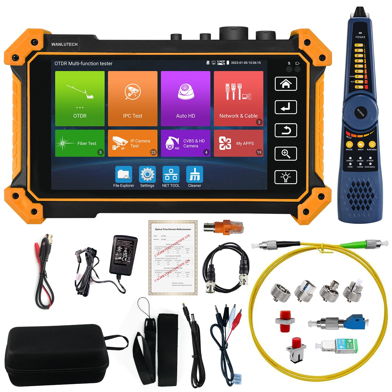 OTDR Fiber Optic Tester, WANLUTECH 1310/1550nm OTDR Event Map OPM OLS VFL CCTV Test Support 8MP TVI CVI AHD 4K IP Camera Test Cable Tracer RJ45 Cable TDR Test Network Tools PoE HDMI WiFi SC FC ST LC