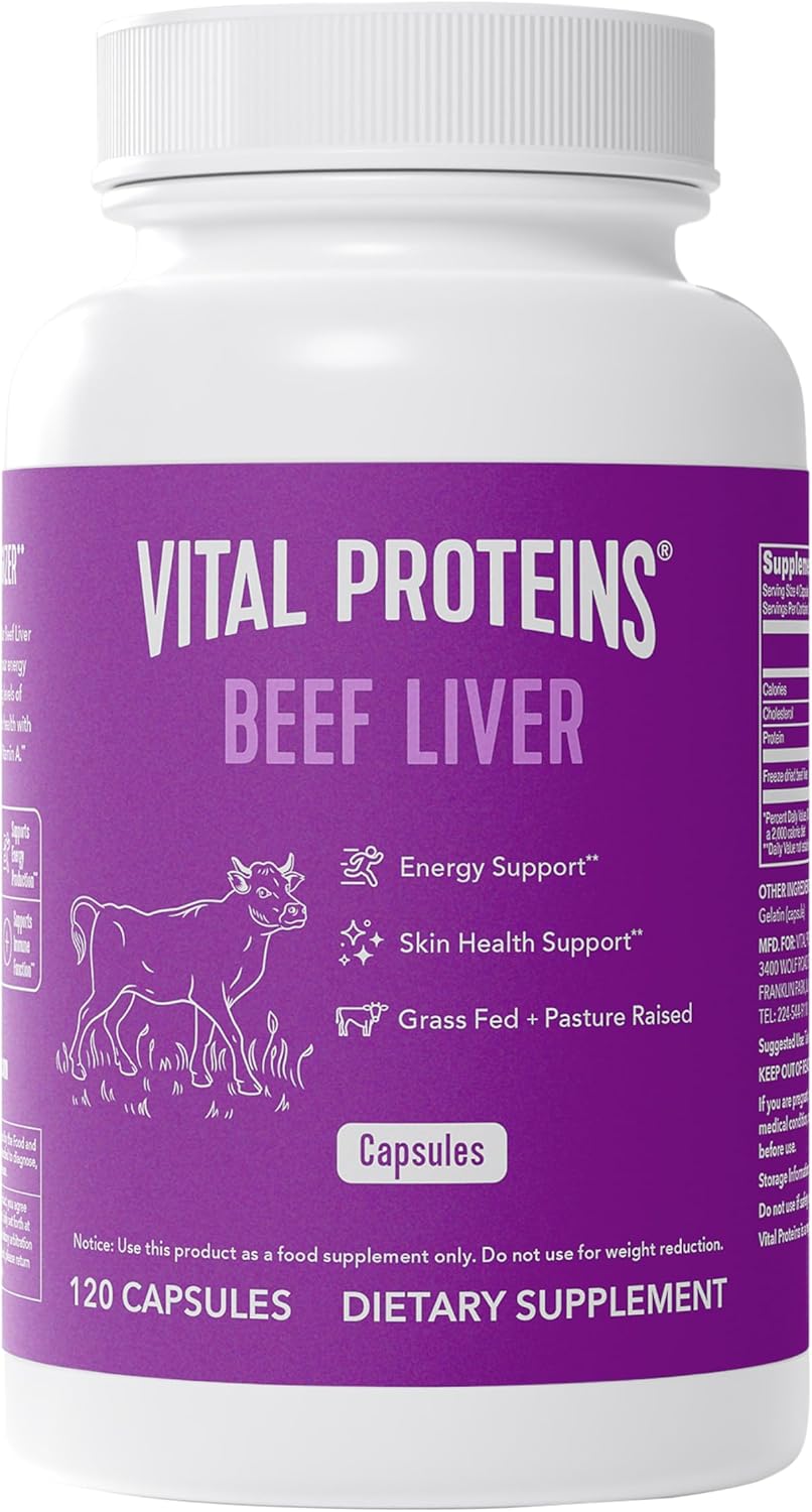 Vital Proteins Grass-Fed Desiccated Beef Liver Pills - (120 Capsules, 750mg Each)