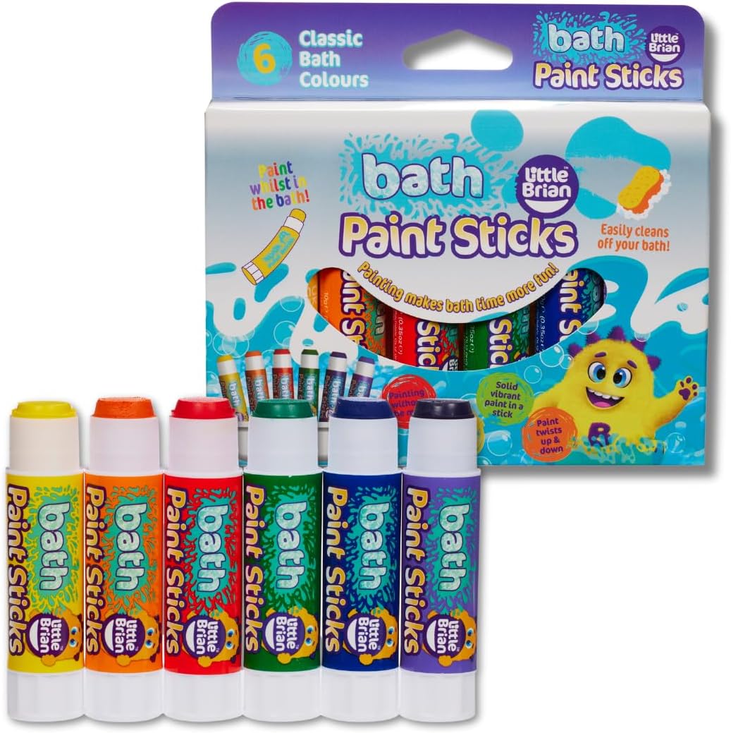 Little Brian Paint Sticks - Bath Paint Sticks, 6 Pack Paint Sticks, Bath Crayons, Kids Paint Pens Twist Up & Down, Mess-Free Painting, Easy-to-Use Paint Sticks, Easy Clean Up