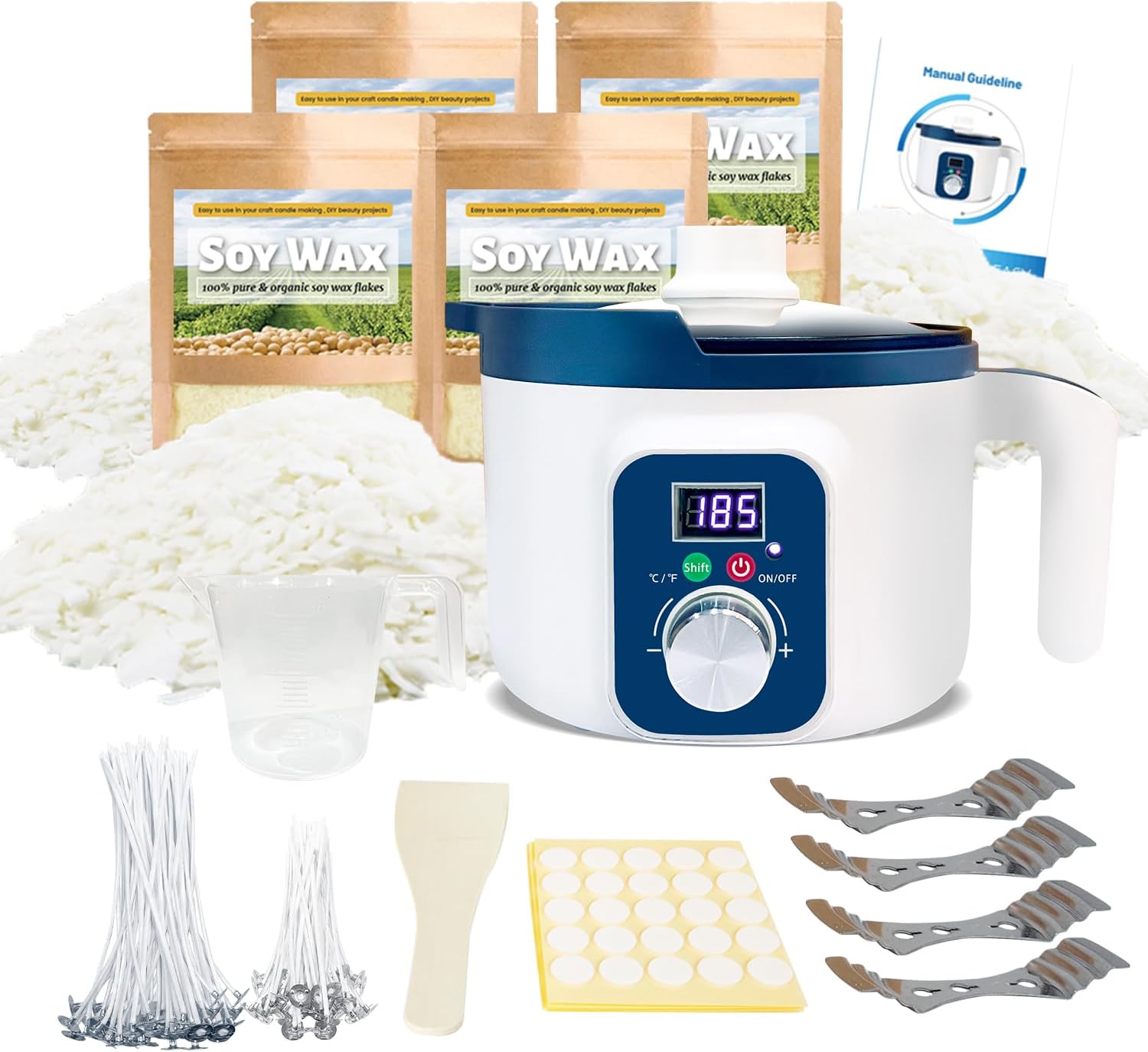 Soy Candle Making Kit with Digital Wax Melter, Natural 1.8kg Soy Wax for Wax Melting Kit, Candle Making Supplies Fast