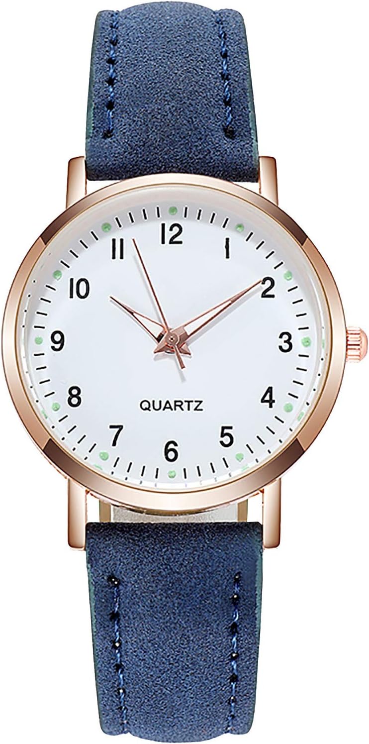 DOGZI Ladies Watches Clearance,Women Easy Read Everyday Watch with Numbers Creative Luminous Retro Female Watch PU Leather Analog Quartz Wrist Watch Birthday Gifts,Blue,UK240S
