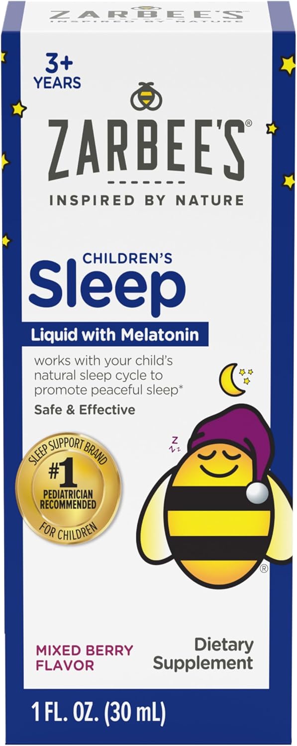 Zarbee’s Kids Liquid Sleep Supplement with Melatonin 1 mg; Drug-Free & Non-Habit Forming Sleep Support; Easy-to-Take, Natural Berry Flavor; for Children Ages 3 and Up; 1 Fl Oz Bottle
