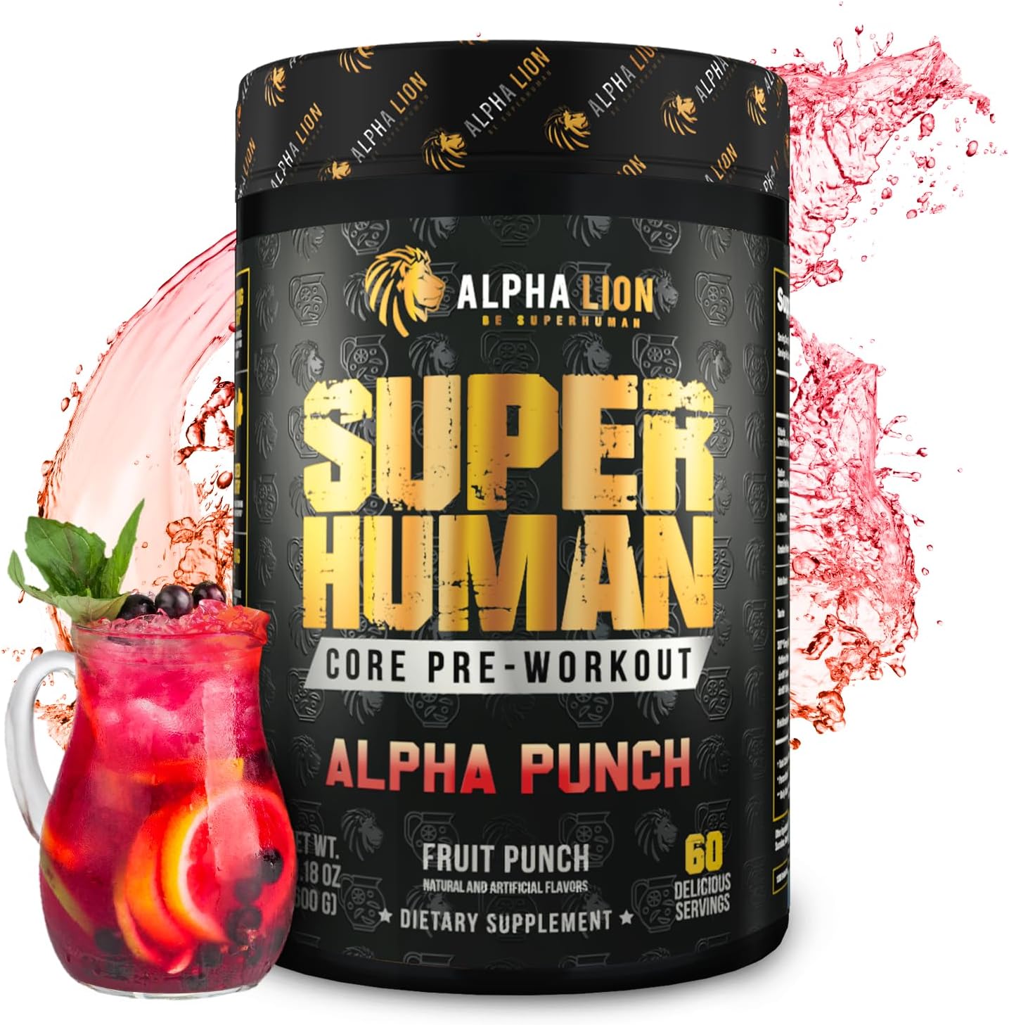 ALPHA LION Core Pre Workout Powder with Creatine for Performance, Beta Alanine for Muscle, L-Citrulline for Pump & Tri-Source Caffeine for Sustained Energy (60 Servings, Alpha Punch Flavor)