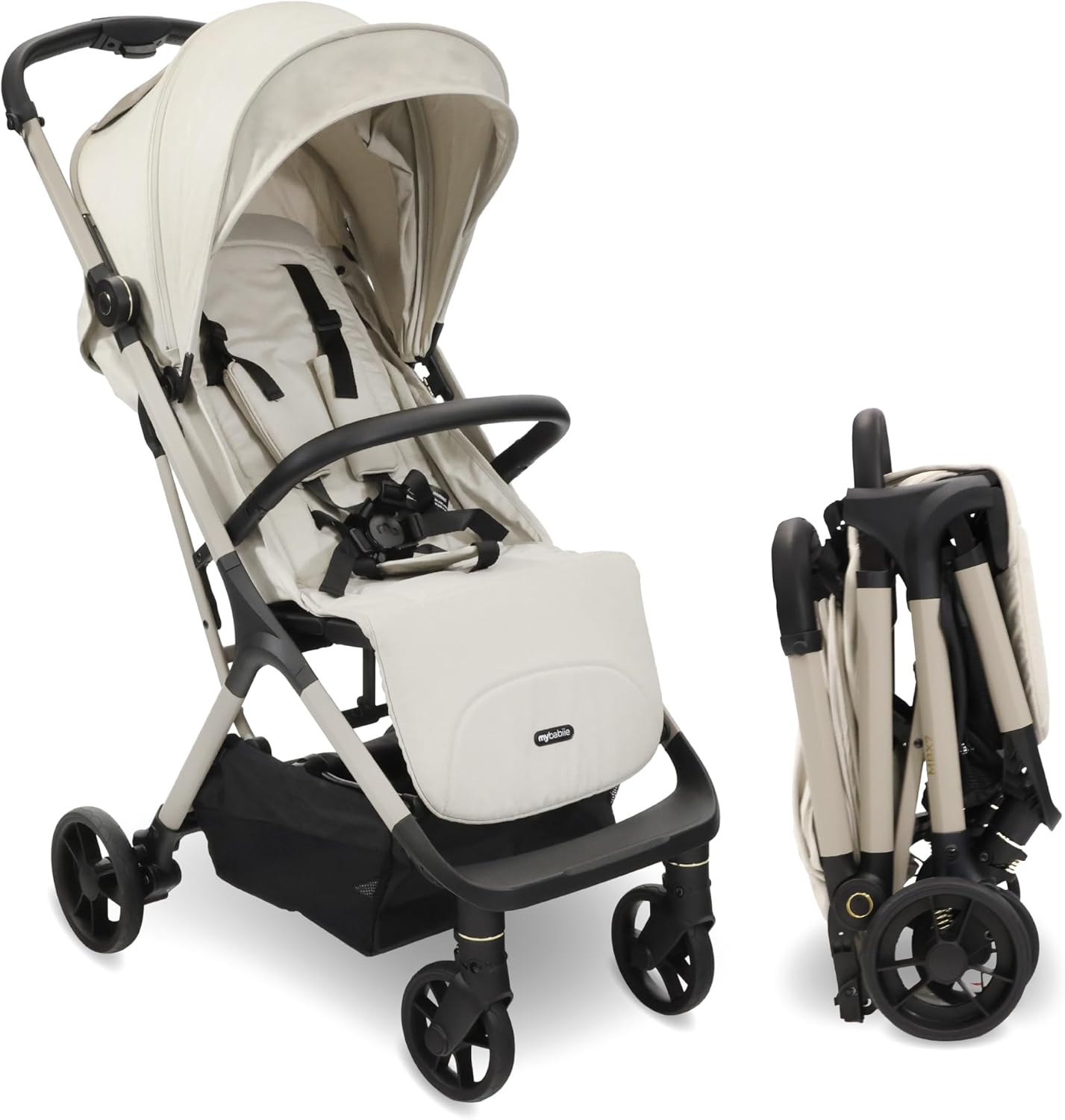 My Babiie MBX7 Autofold Stroller – from Birth to 4 Years (22kg), Foldable & Compact, Lightweight, Travel Buggy for Toddlers, Pushchair Includes Rain Cover - Ivory