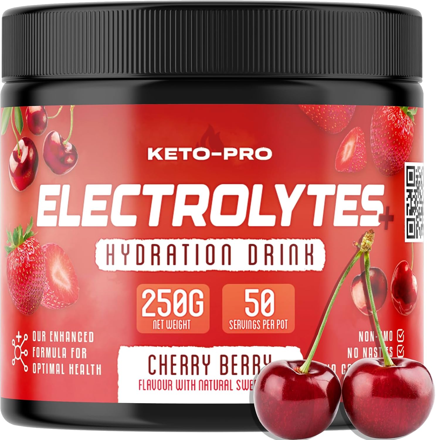 Keto-Pro Electrolytes 250g | Electrolyte Powder Supporting Your Keto Fasting, Health & Fitness Goals | Cherry Berry Flavour