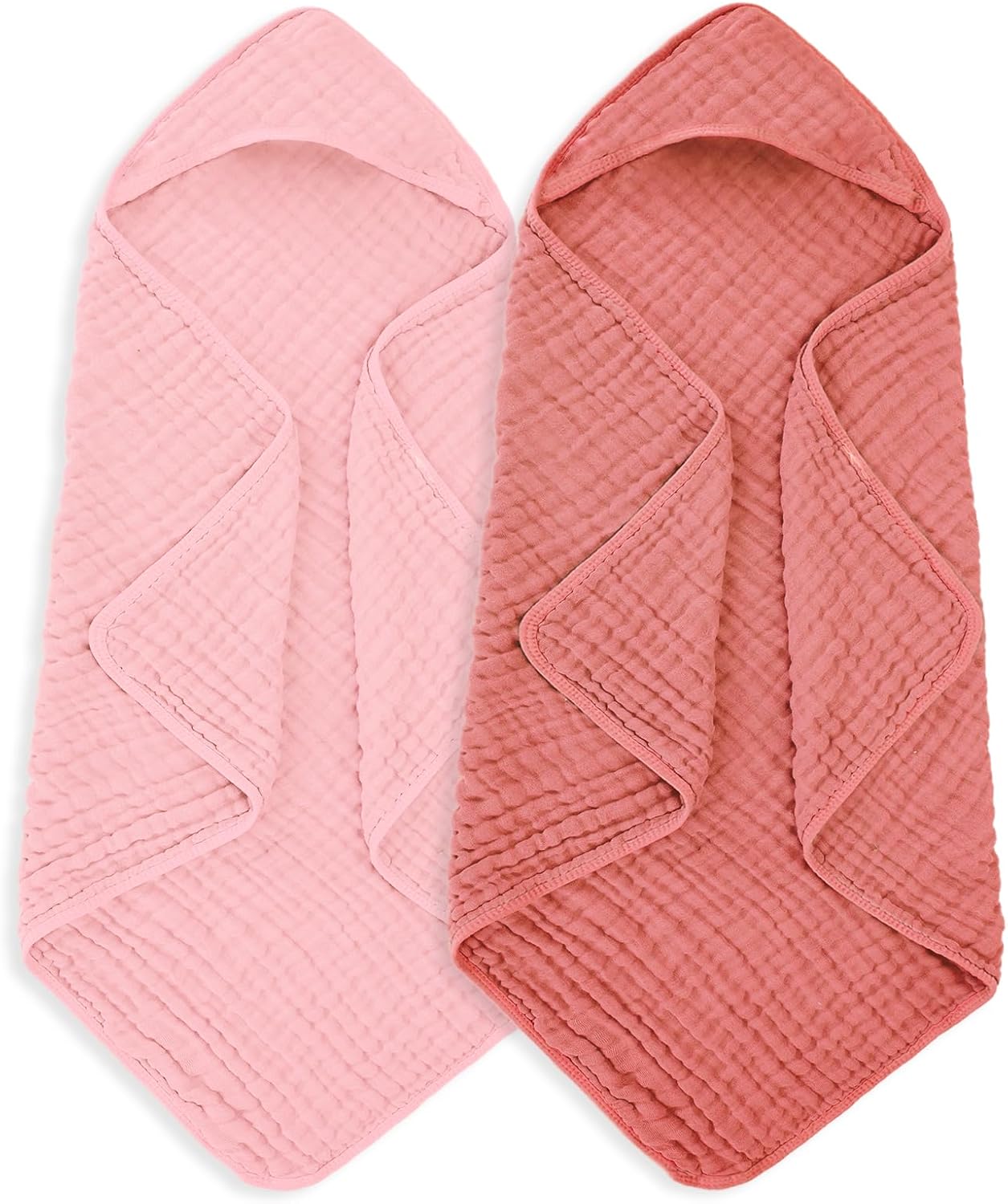 MIGIOL Muslin Hooded Baby Towels 100% Cotton ,Super Soft Muslin Baby Bath Towel - 32 x 32 Inches, Suitable for Newborn and Young Children up to 3 Years Old. (Light Pink & Dark Pink)