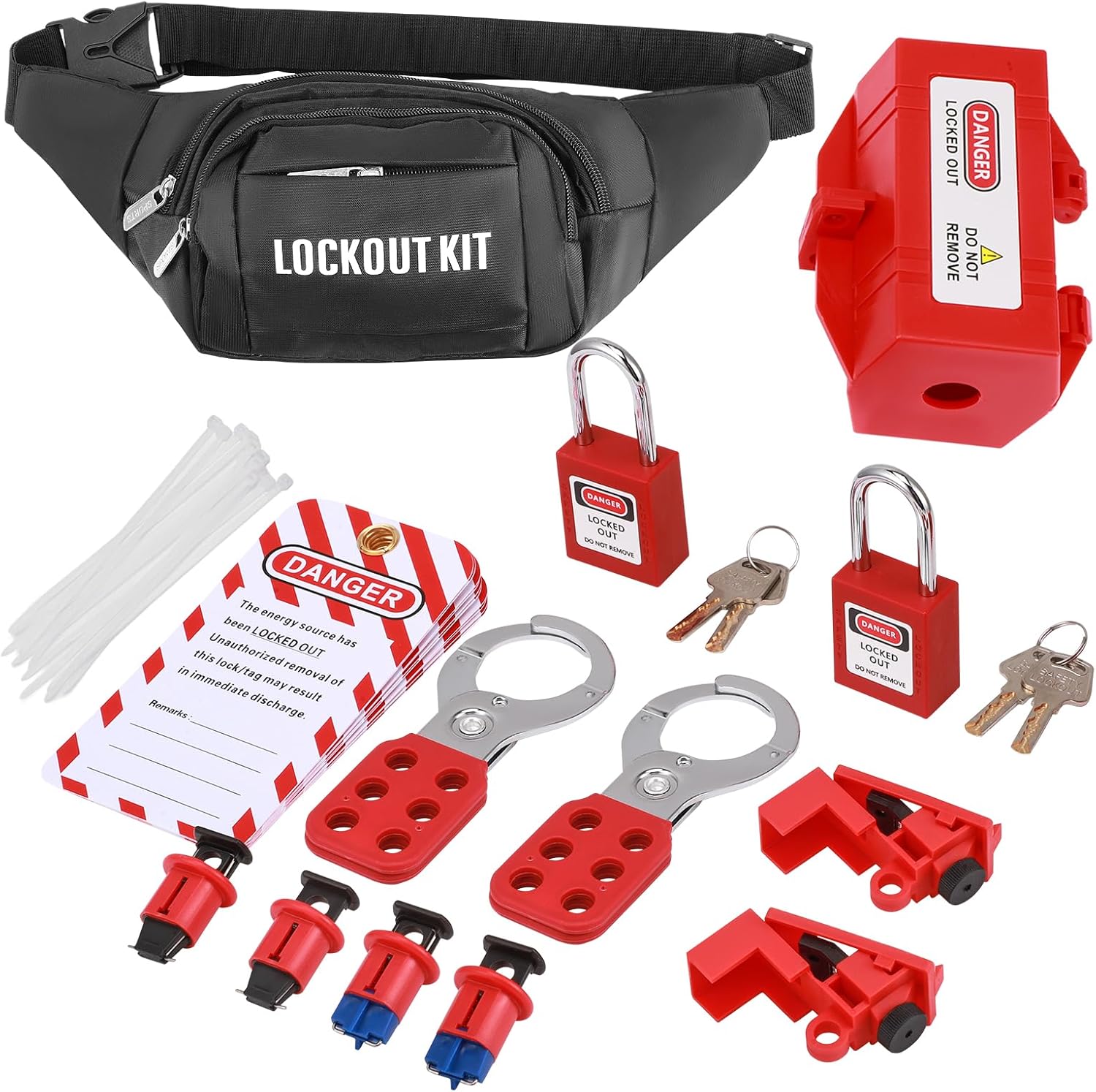 Lock Off Kit for Electricians, Electrical Circuit Breaker Lockout Tagout Kit, Electrical Lock Out Tag Out Kit, Clamp on Circuit Breaker Lock Set, Safety Lockout Padlock for Industrial, Electric Power
