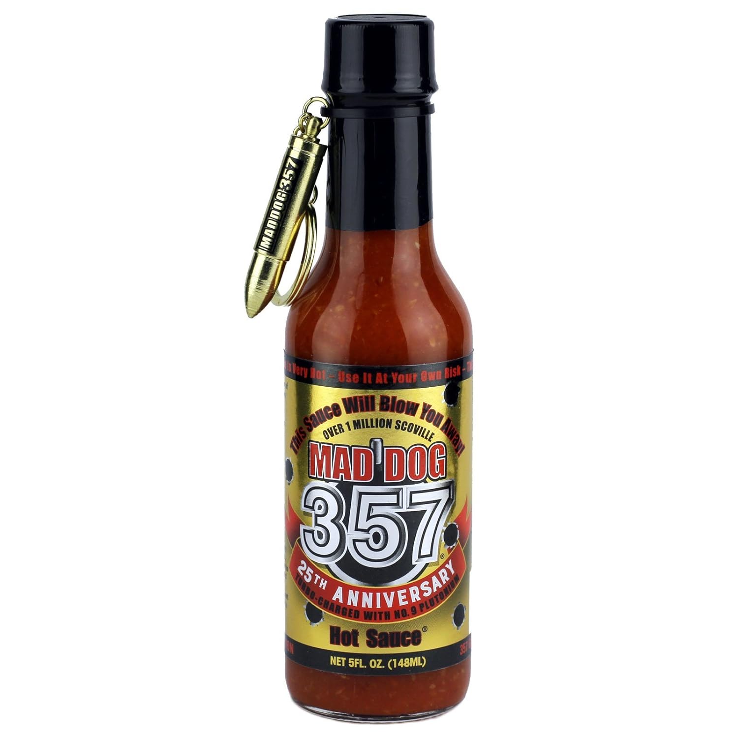 Mad Dog 357 Gold Edition Hot Sauce, Over 1 Million Scoville, Carolina Reaper, Scorpion & Ghost Peppers, Enhanced with No. 9 Plutonium Pepper Extract, 5 oz.