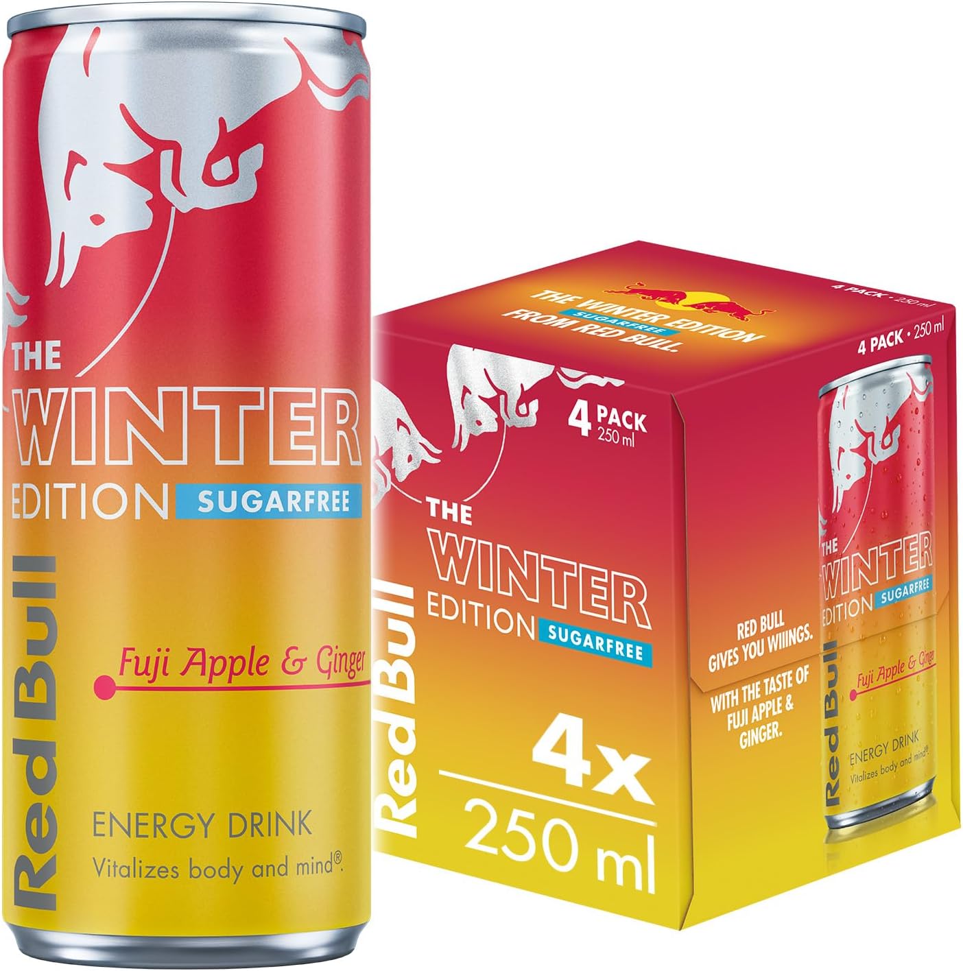 Red Bull Winter Edition Sugarfree Fuji Apple & Ginger Energy Drink 250ml 4 pack