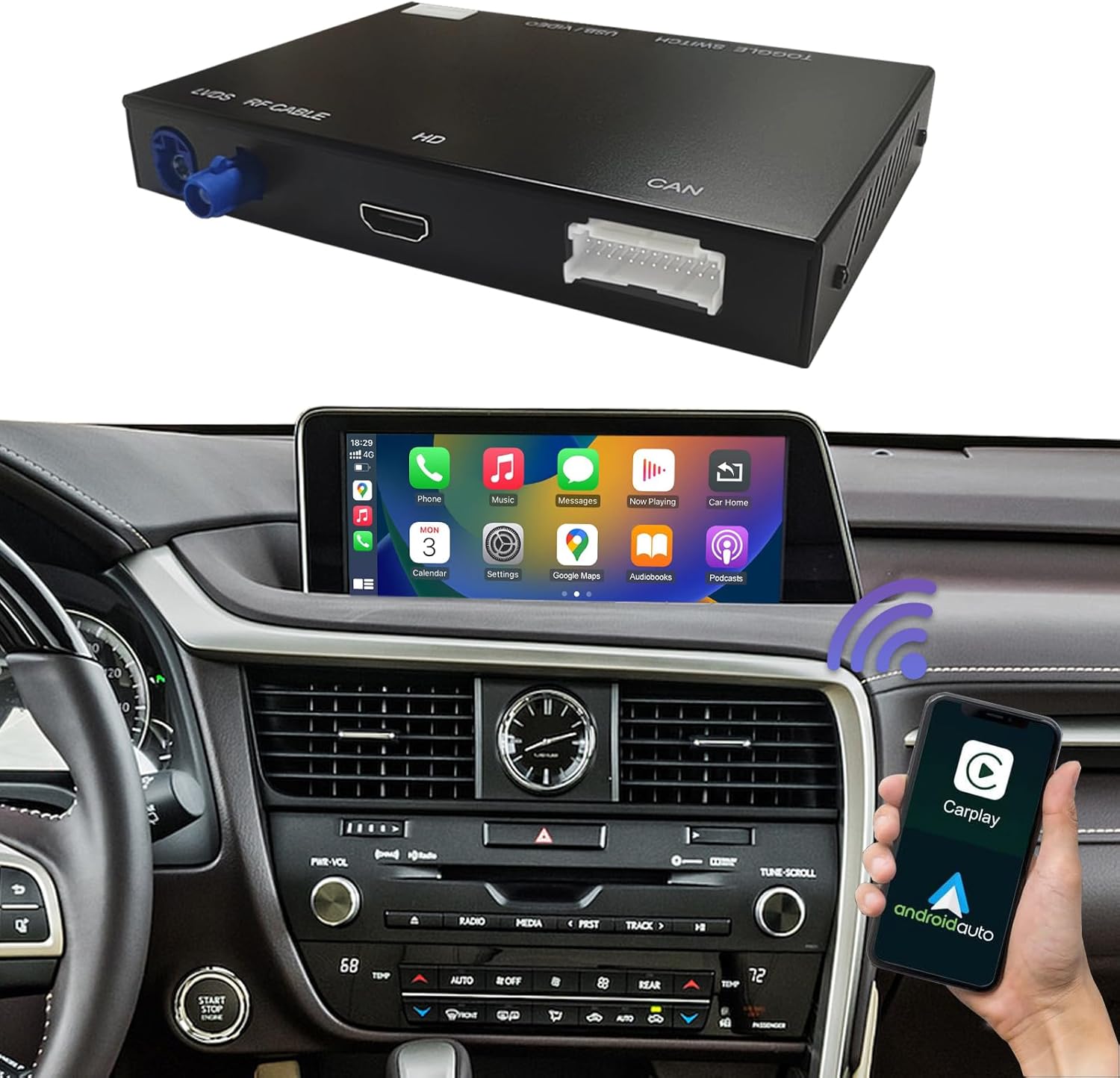 Road Top Wireless Carplay Android Auto for Lexus NX RX is ES GS RC CT LS LX LC UX Series 2014-2019 Year with Small Touchpad/Joystick, Compatible with Apple Carplay Retrofit Kit Decoder, Mirrorlink