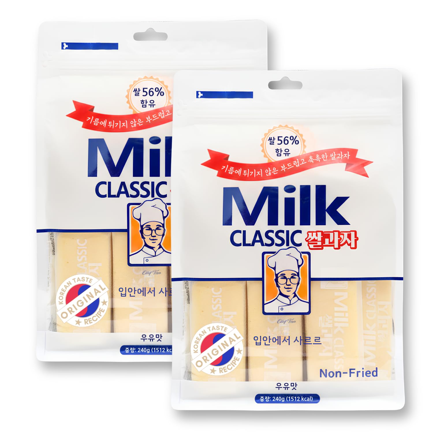 56% Milk Classic Korean Milk Rice Crackers, 16.92 oz Pack of 2 | asian snack, oven baked, non fried, wrapped sticks, light crispy texture, tea coffee pairing, lunchbox pantry