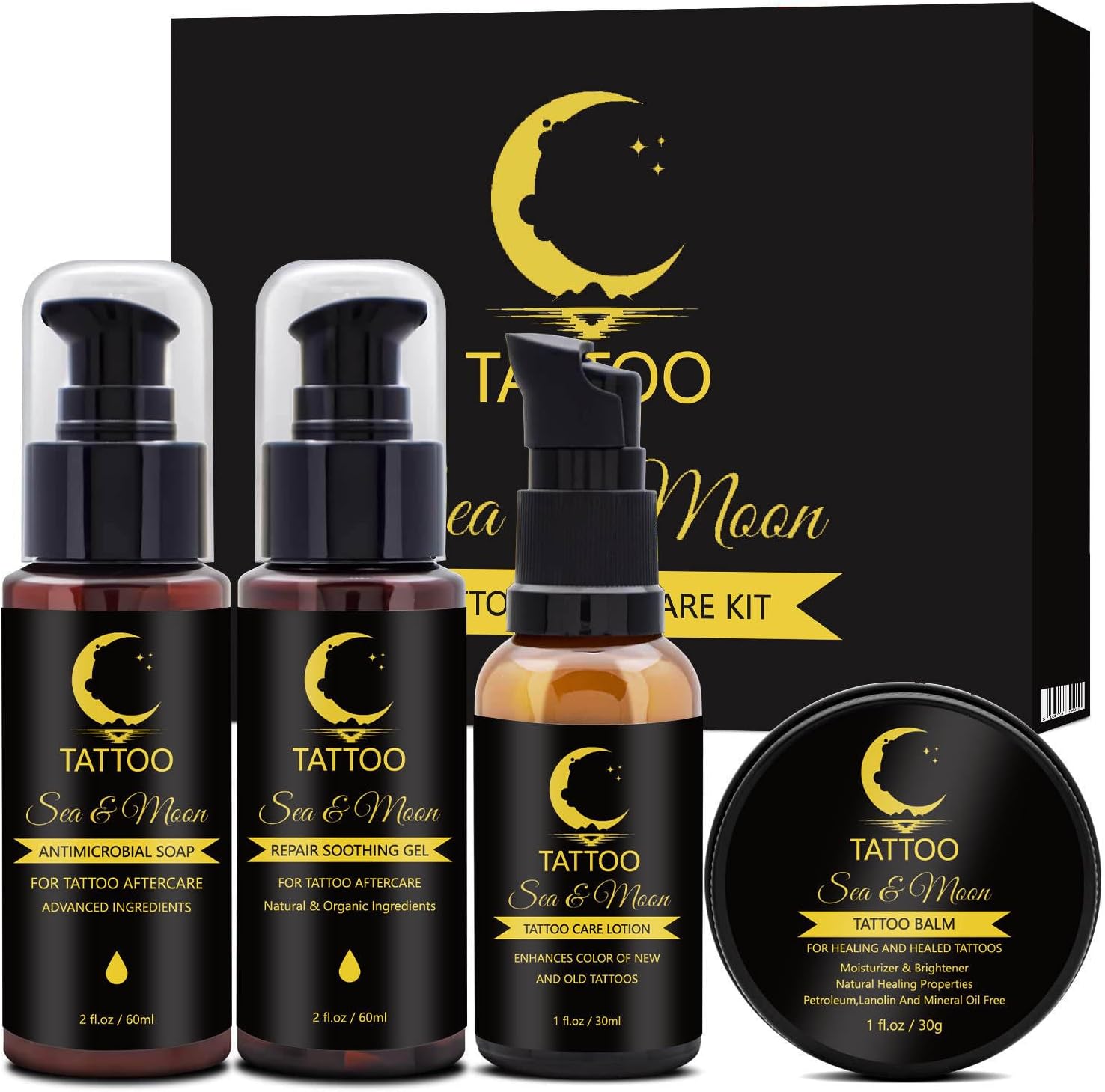 Tattoo Cream Aftercare Kit | Tattoo Antimicrobial Soap | Tattoo Repair Gel | Tattoo Care Lotion | Tattoo Balm (Full Set)
