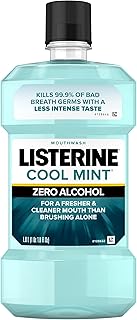 Listerine Zero Alcohol Mouthwash, Alcohol-Free Oral Rinse to Kill 99% of Germs That Cause Bad Breath for Fresh Breath & Clean Mouth, Less Intense Taste, Cool Mint Flavor, 1 L (Pack of 1)