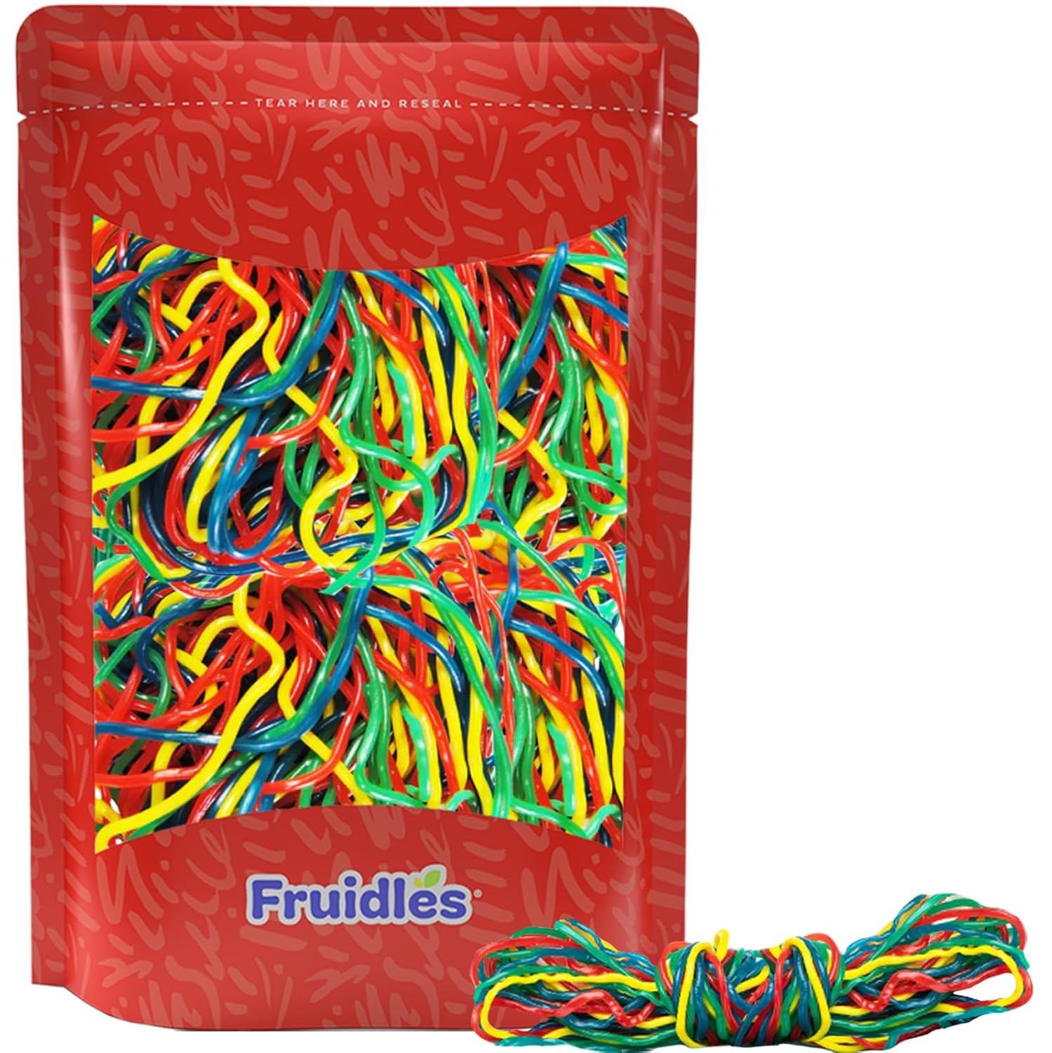Fruidles Rainbow Licorice Laces, Rope String Licorice Candy Gummies, Soft, Chewy, Long Shoestring Candies (1 Pound)