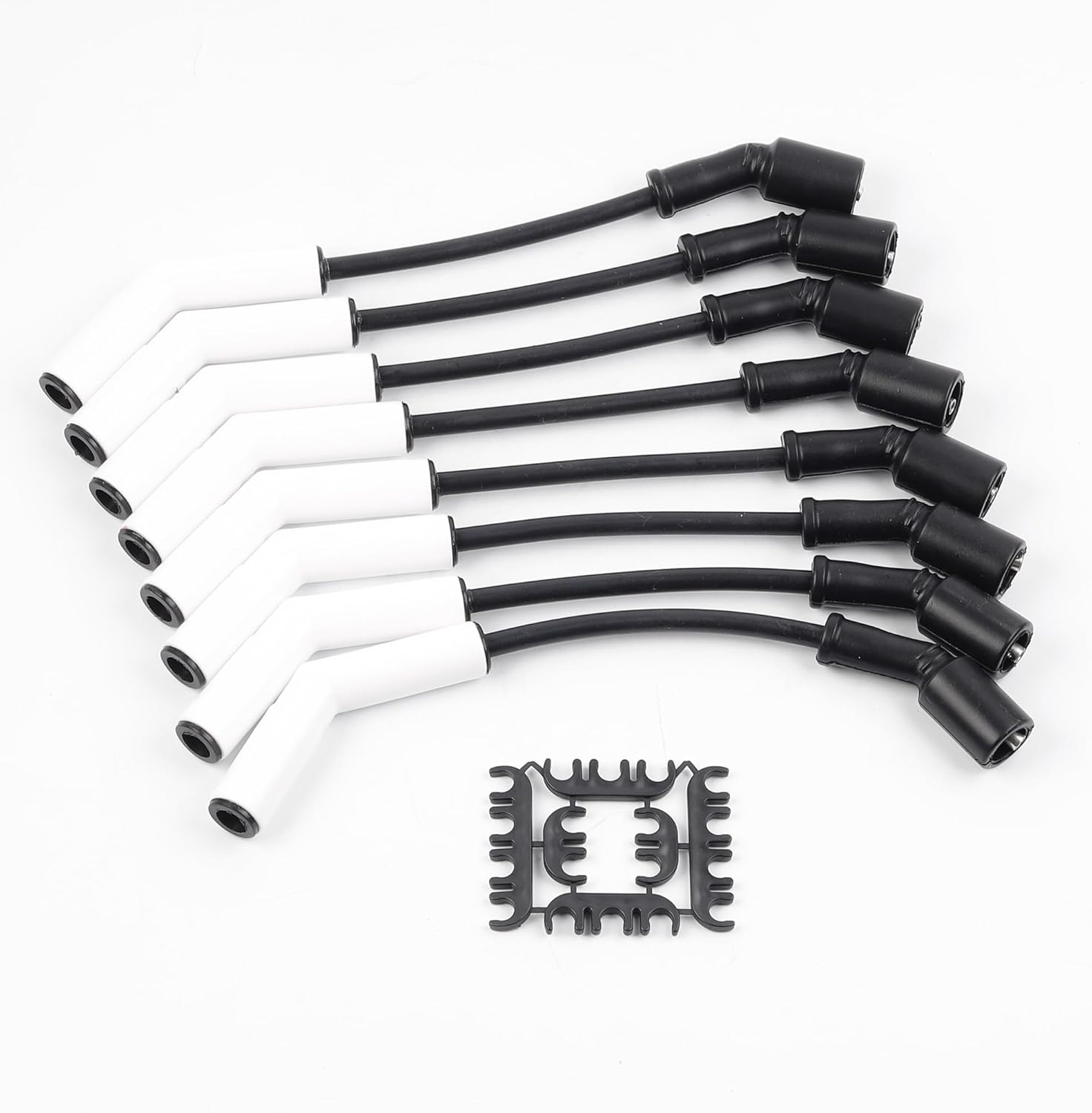 Dasbecan 9070C Spark Plug Wire Extreme 9000 Ceramic Boot Compatible with GM LS3 LS4 LS7 Engines(Black White, 8pcs)