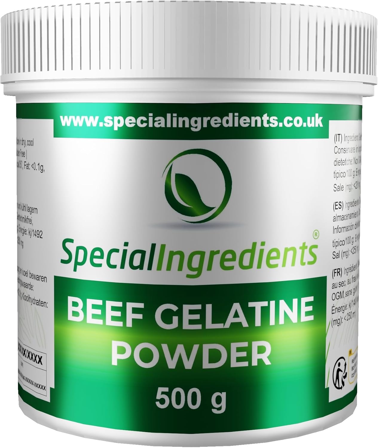 Beef Gelatine Powder 240 Bloom Unflavoured Stabiliser Gelling Aerating Agent Instant Gluten Free Non-GMO (Recyclable Pot) (500g)