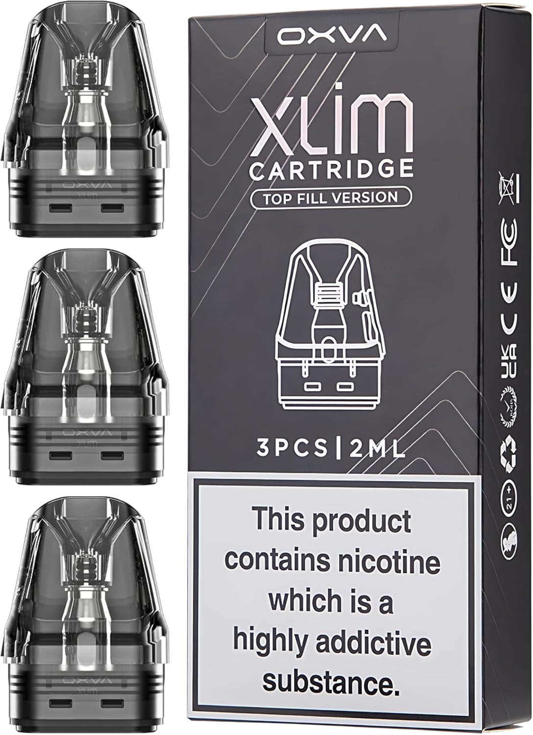 OXVA XLIM TOP FILL CARTRIDGE (0.6Ω) Works With XLIM Pro Kit Xlim SE Xlim SQ 2ml Cartridge Built in Mesh Coil 0.6ohm 20-25w Pods Top Filling v3 Pod Pack of 3 No Nicotine