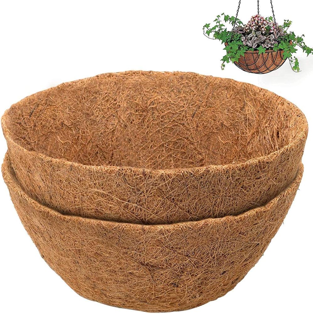 Coir Flower Basket Mat Coconut Planting Blanket Wrought Iron Hanging Basket Lined with Coconut Shredded Garden Gardening Flower Pot (10 inch（2Pcs）)