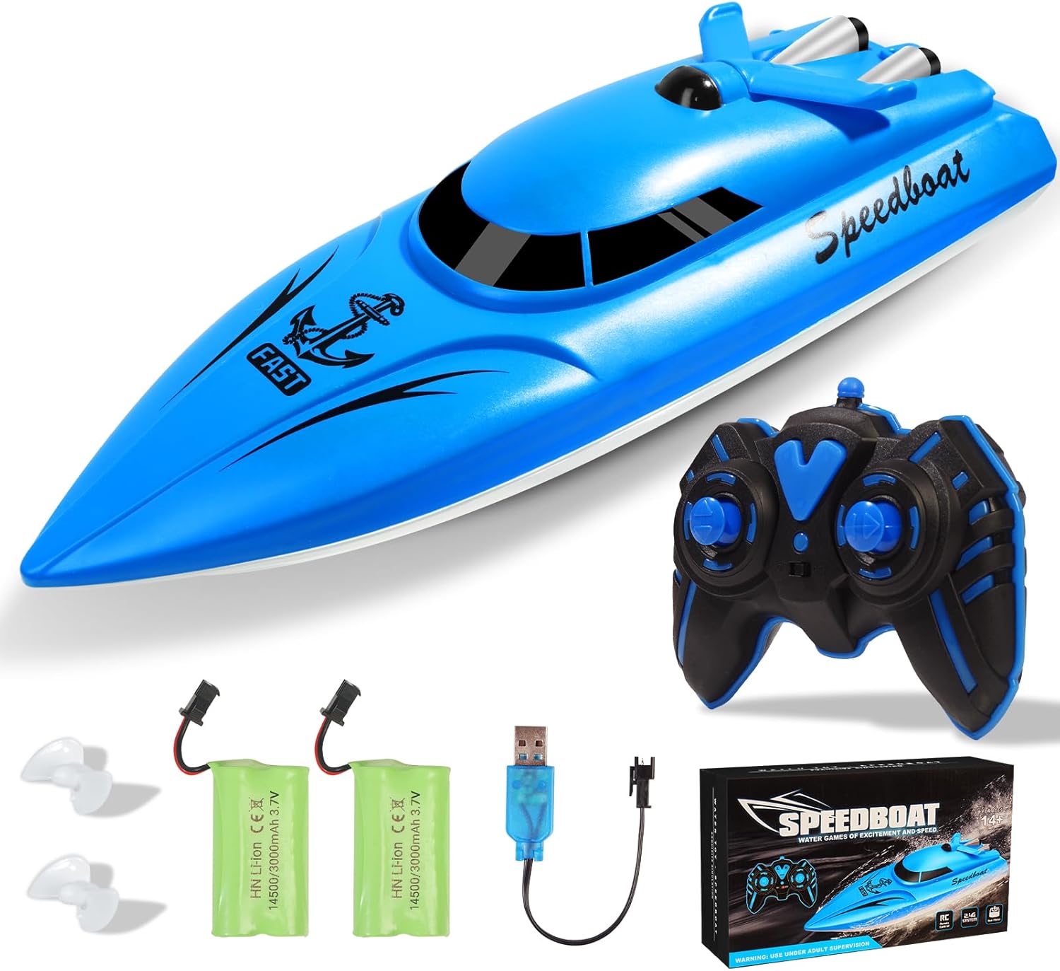 Habuddy RC Boat, 2.4 GHz High Speed Mini Boats, Remote Control Boats for Pools & Lakes, Radio Controlled Watercraft for Kids, 30+ Mins, 2 Batteries