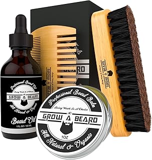Beard Grooming Kit for Men - Bamboo Travel Set With Brush, Comb, Oil & Balm for Growth, Styling, Shine & Softness - Great Gift