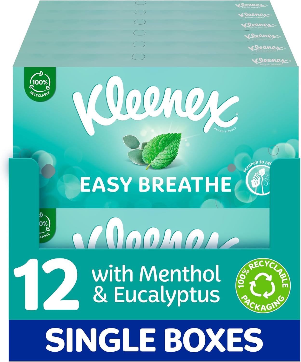 Kleenex® Easy Breathe Facial Tissues - Natural Menthol and Eucalyptus - 12 Boxes per case