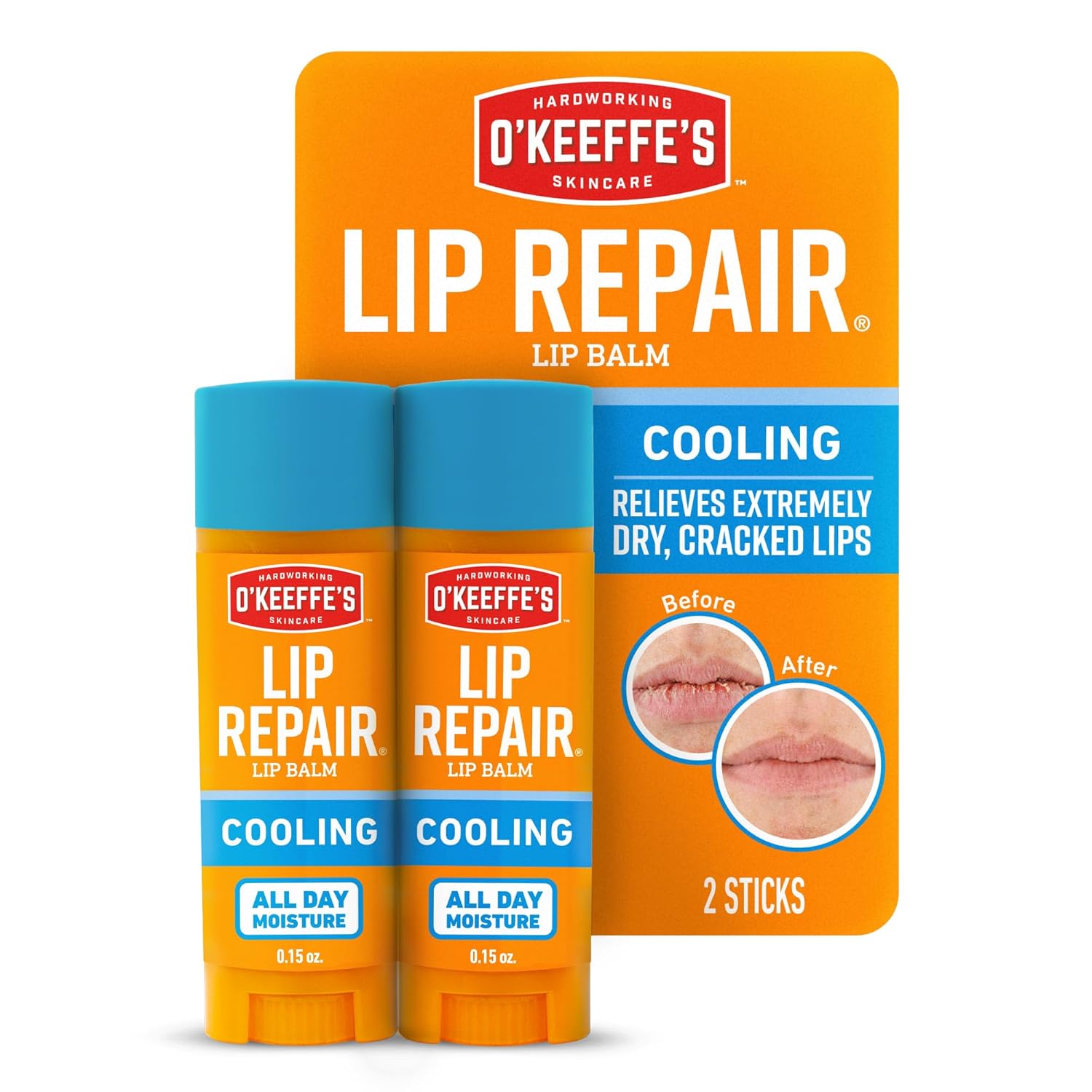 O'Keeffe's Lip Repair Lip Balm With Cooling Relief for Dry, Cracked Lips - Stick (Twin Pack) - Moisturizer for Extremely Cracked, Dry Lips