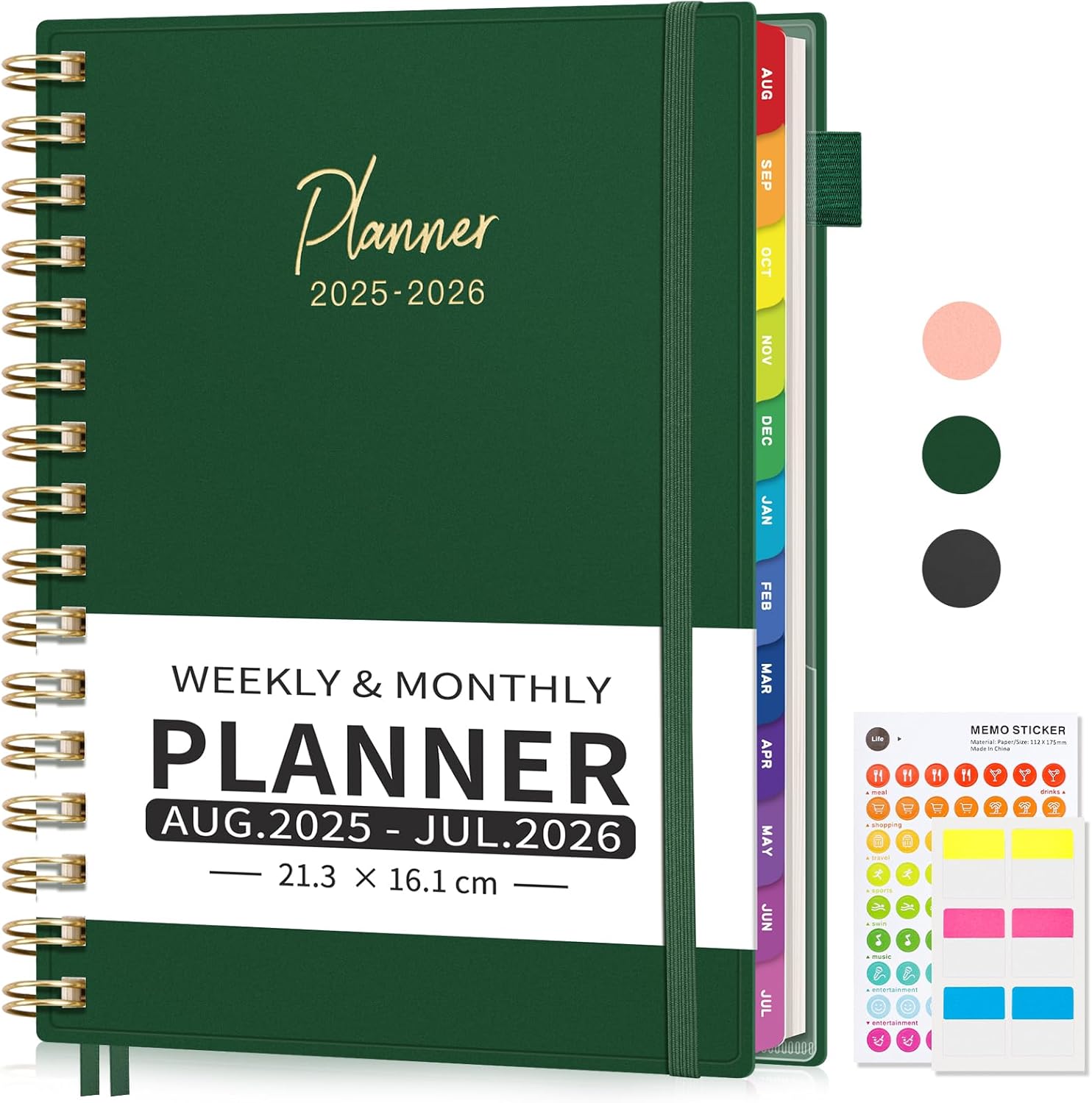 Academic Diary 2025-2026 Weekly Planner, A5 Week to View Teacher Planner - 30-Minute Appointment Book, Mid Year Diary August 2025 - July 2026 with Colorful Monthly Tabs, Boost Productivity - DarkGreen