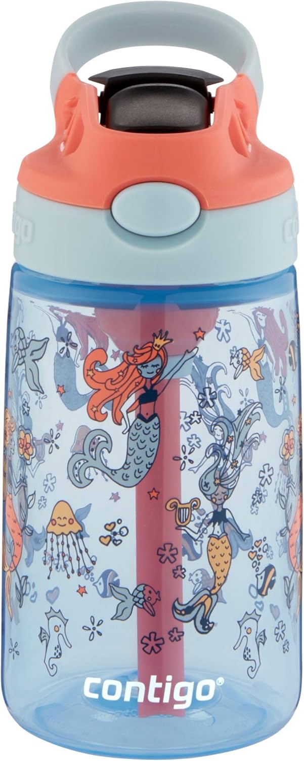 Contigo Kids Straw Water Bottle with AUTOSPOUT Lid, 14oz, Mermaids