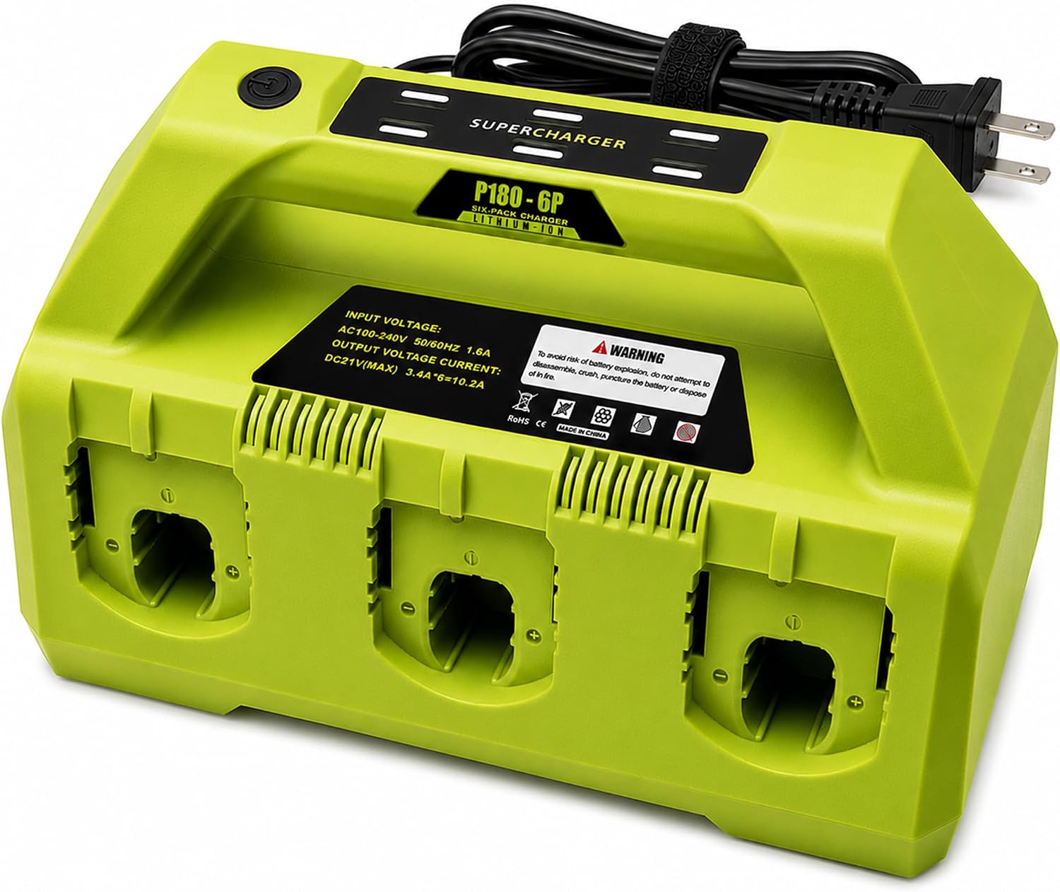 BatPower 4A 6-Port Rapid Charging Station Compatible with Ryobi 18V P135 PCG005 P118 - Fast Charger Only, Not a Battery