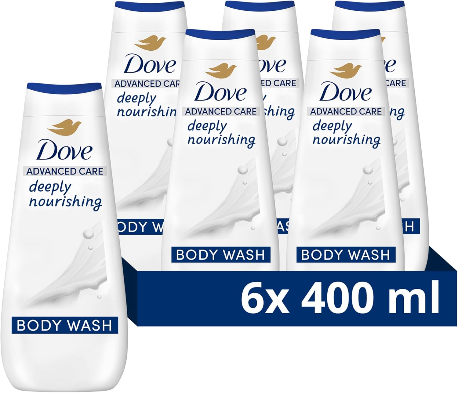 Dove Advanced Care Deeply Nourishing Body Wash Body Cleanser shower gel with skin-natural nutrients for instantly lotion-soft skin 6x 400 ml