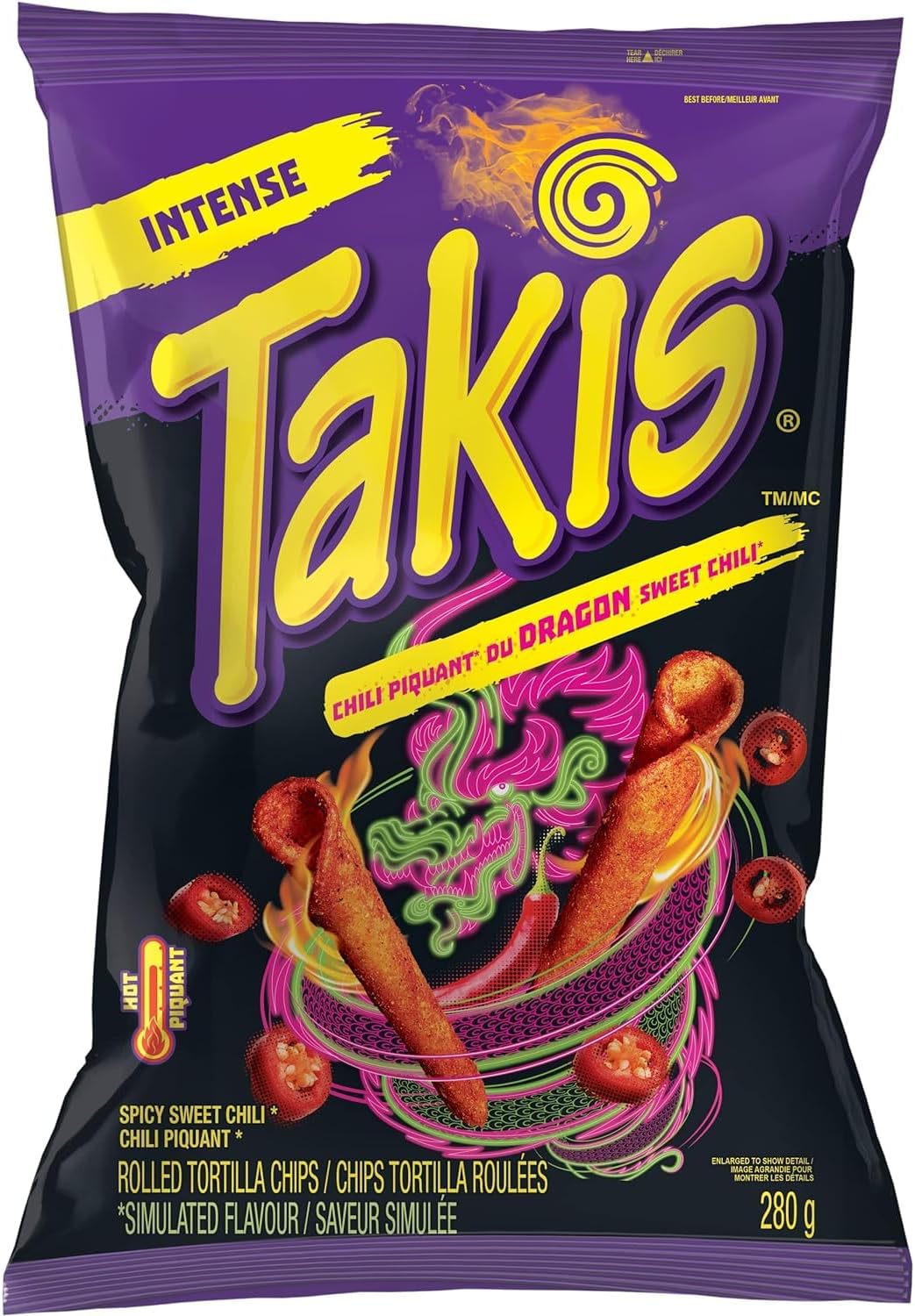 Takis Dragon Spicy Sweet Chili Rolled Tortilla Chips, Crunchy Corn Chips Snack, 280 Grams