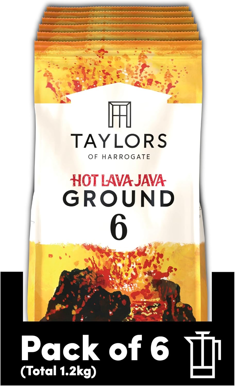 Taylors of Harrogate Hot Lava Java Ground Coffee, 200 g (Pack of 6 - Total 1.2kg)
