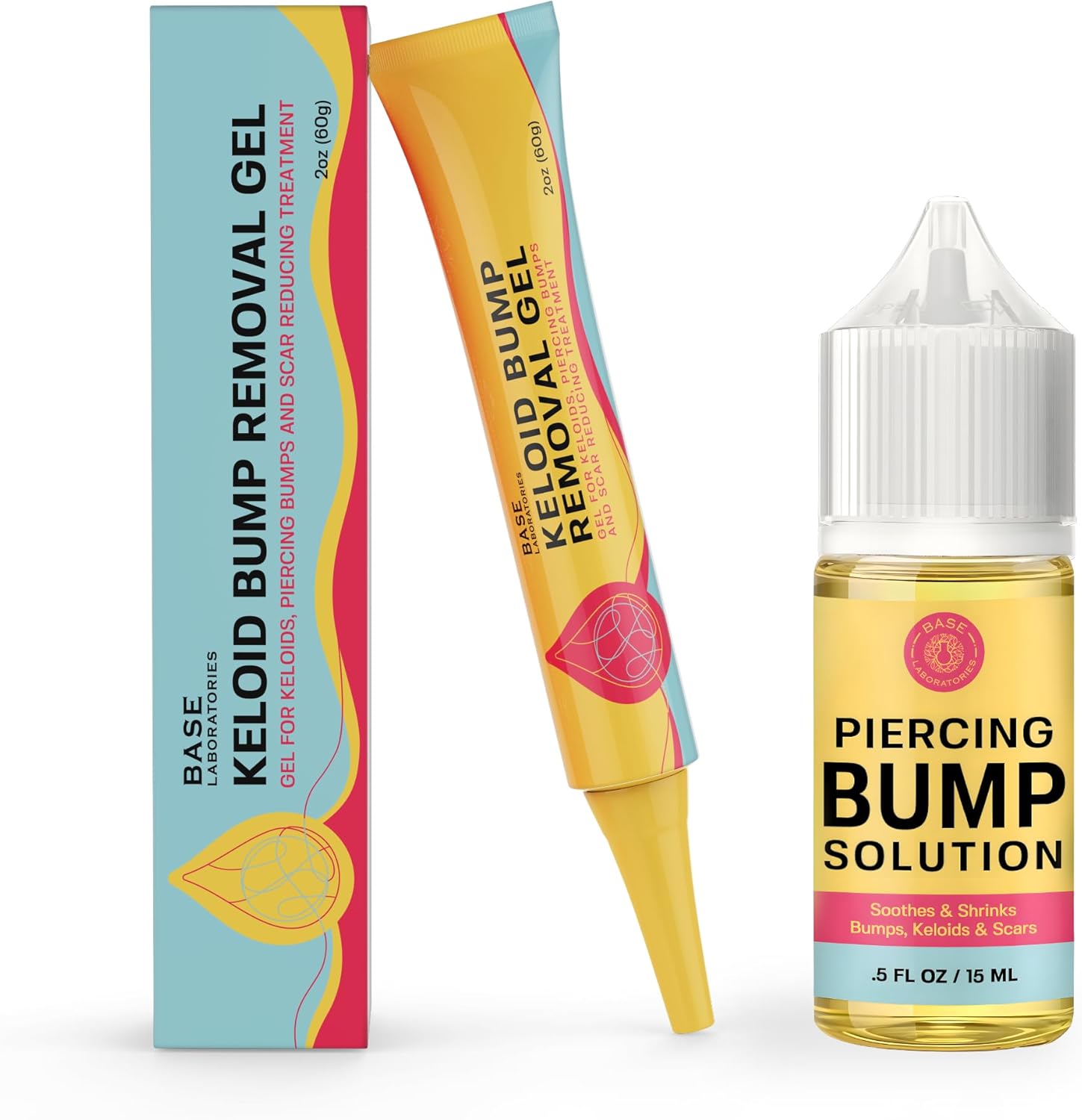 BASE LABORATORIES Piercing Keloid Bumps Duo | Piercing Bump Solution (.5oz) + Keloid Bump Gel (2oz) | Keloid Scar Kit for all Piercing Scars, Keloids & Bumps