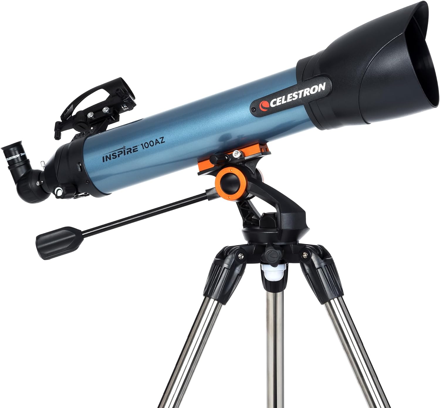 Celestron 22403 Inspire 100AZ Refractor Telescope with Built-in Smartphone Adapter, Blue