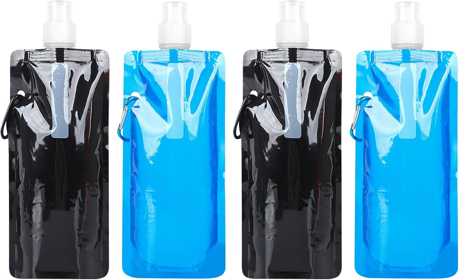GLAITC Foldable Water Bottle,4 Pcs Collapsible Water Bottle Reusable Drinking Water Bottle Plastic Water Bag Reusable Drinking Water Bags with Clip for Outdoor Indoor Sports,Biking,Hiking,Travel