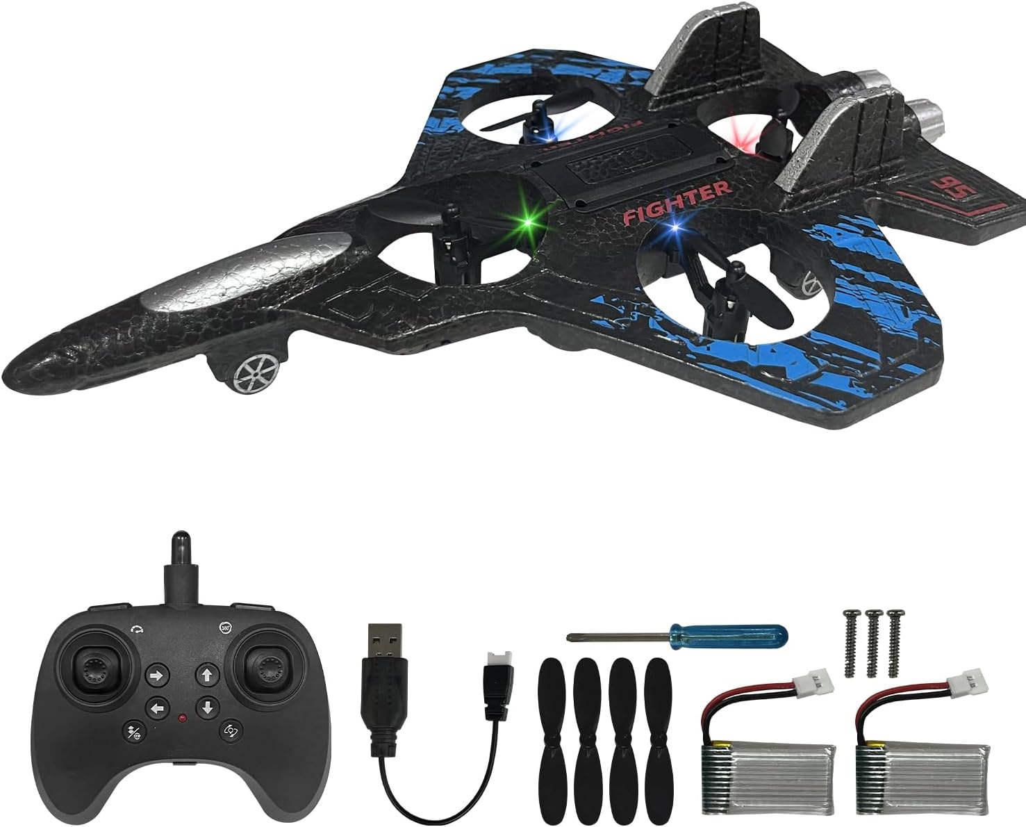SZJMAO RC Plane for Kids and Beginners, 2.4GHz Form Drone Remote Control Airplane Outdoor Flying Toy, 360° Drop-Resistant Stunt Spin Remote Fighter Jet with Lights (Blue)