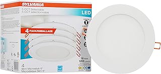 SYLVANIA LED 6" Slim Microdisk Recessed Downlight Junction Box, 16W, CCT 5 Color Selectable, 2700K/3000K/3500K/4000K/5000K, 1200 Lumens, Dimmable - 4 Pack (61406)