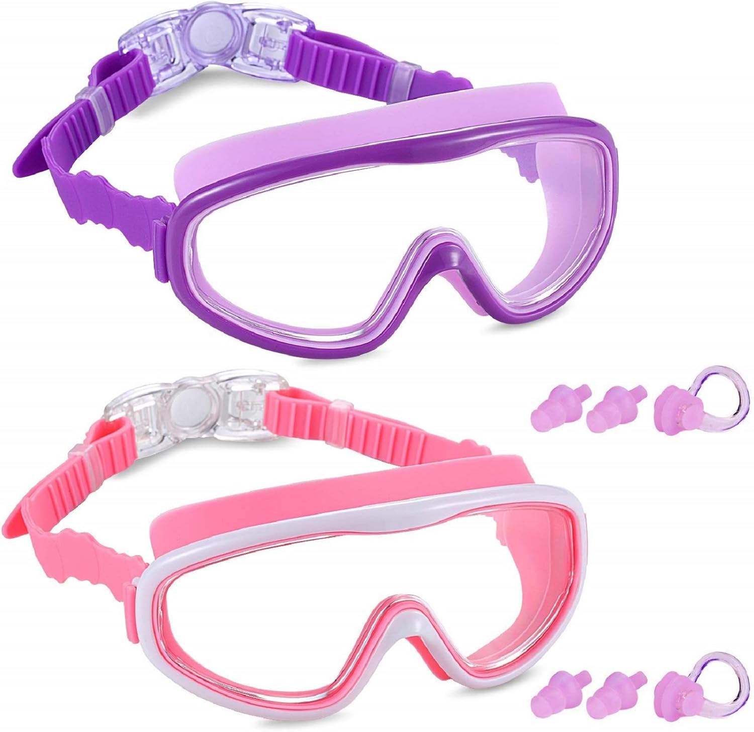 Yizerel 2 Pack Kids Swim Goggles, Swimming Glasses for Children and Early Teens from 3 to 15 Years Old, Wide Vision, Anti-Fog, Waterproof, UV Protection